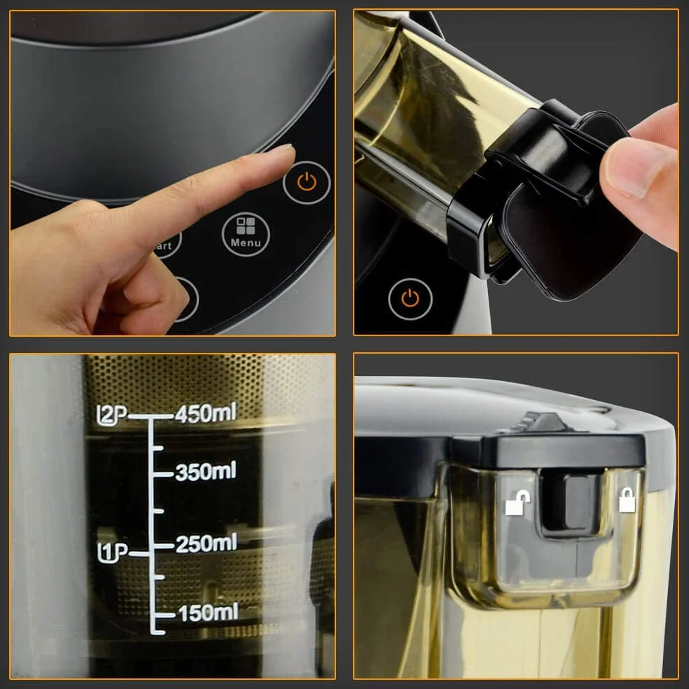 Gridinlux | Licuadora Prensado en Frio | Extractor de Zumos y Jugos con Función Inversa | Exprimidor de Zumos | Licuadora Verduras y Frutas | 8 Programas | Motor Silencioso | Accesorios y Recetario