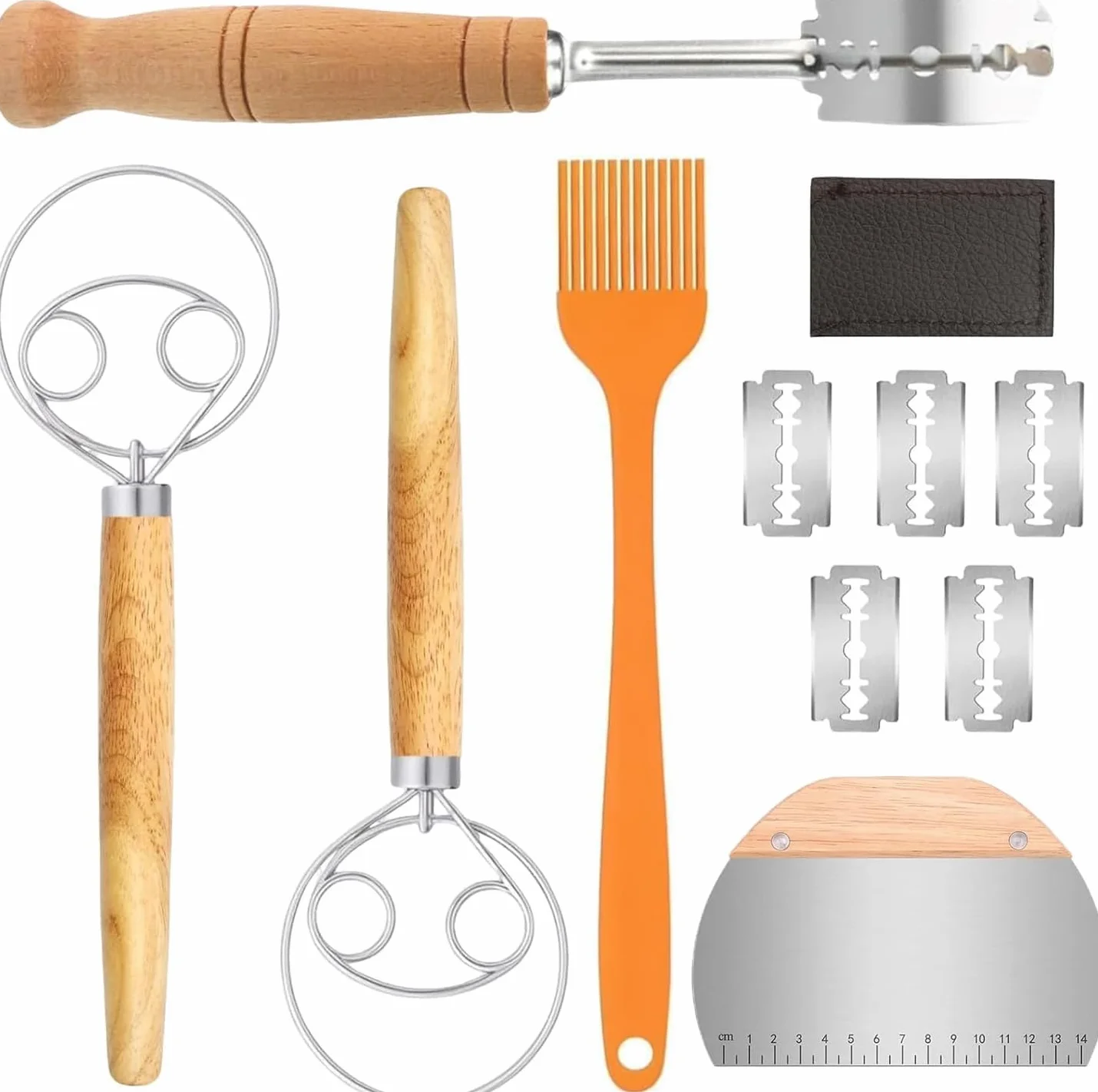 Accesorios para masa madre: cuchillo de panadero (5 piezas), cuchilla para pan, raspador de masa, herramienta para cortar pan (2 piezas), batidor danés con 5 cuchillas de panadero y funda protectora d