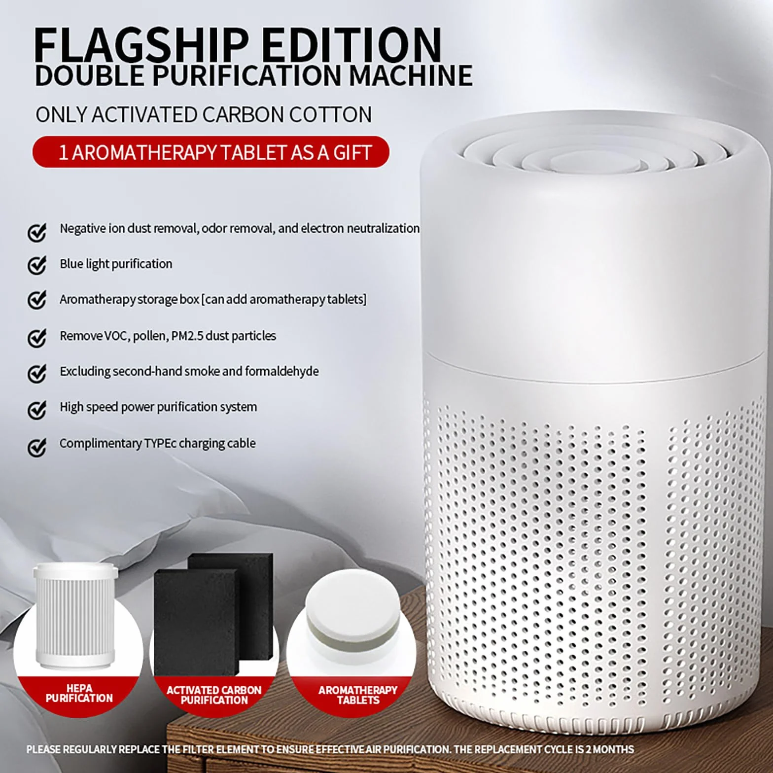 Purificador de Aire con Filtro HEPA, USB con Aromaterapia, Silencioso para Hogar y Oficina