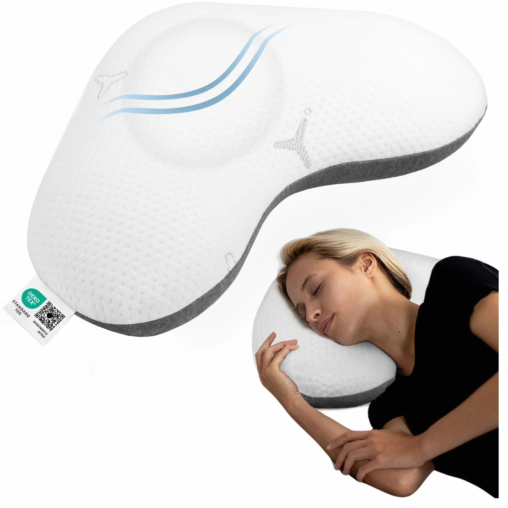 Third of Life Almohada para dormir de lado con tecnología Intense, desarrollada por expertos en sueño, almohada ergonómica de espuma viscoelástica para un sueño tranquilo, almohada cervical HWS