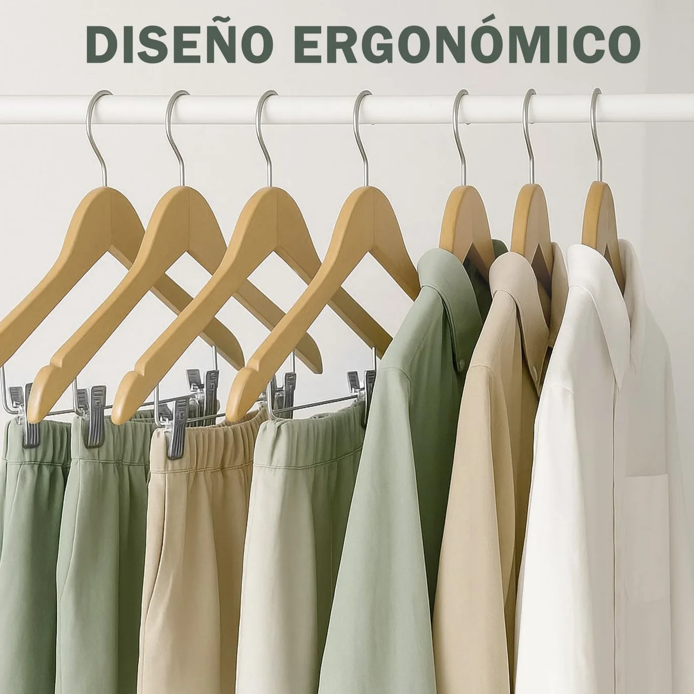 MERCURY TEXTIL - Perchas Ropa de Madera con Pinzas y Muescas Antideslizantes, Pinzas con PVC para No Dañar la Ropa, Gancho Giratorio 360°, Perchas Madera Maciza sin Astillas.(Madera, 10 Unidades)