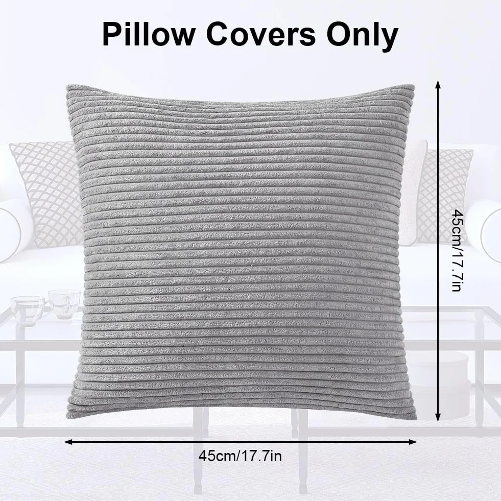Fundas Cojines 45x45cm 2Pz Gris Claro Pana Suave Decorativas Modernas para Sofá
