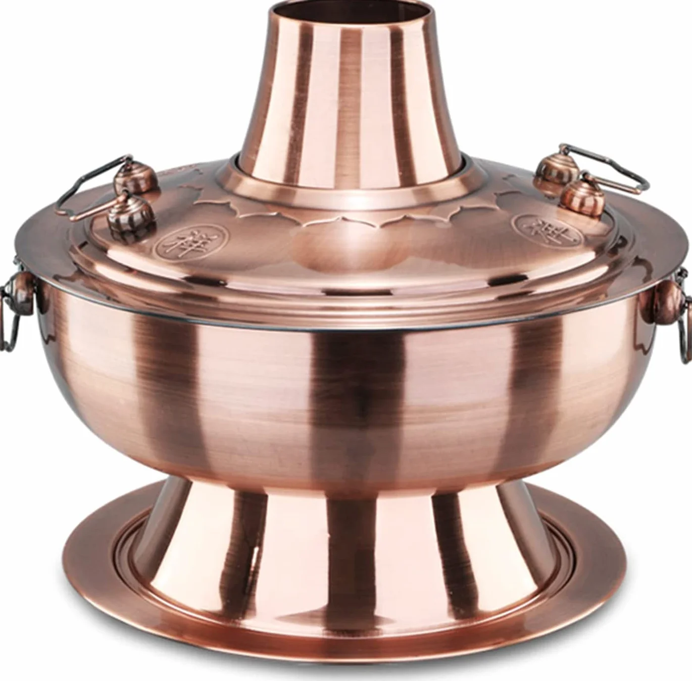 Olla de carbón caliente Shabu - Olla de sopa vintage de cobre con chimenea, diseño de acero inoxidable para reuniones familiares de 3 a 6 personas, perfecta para fiestas