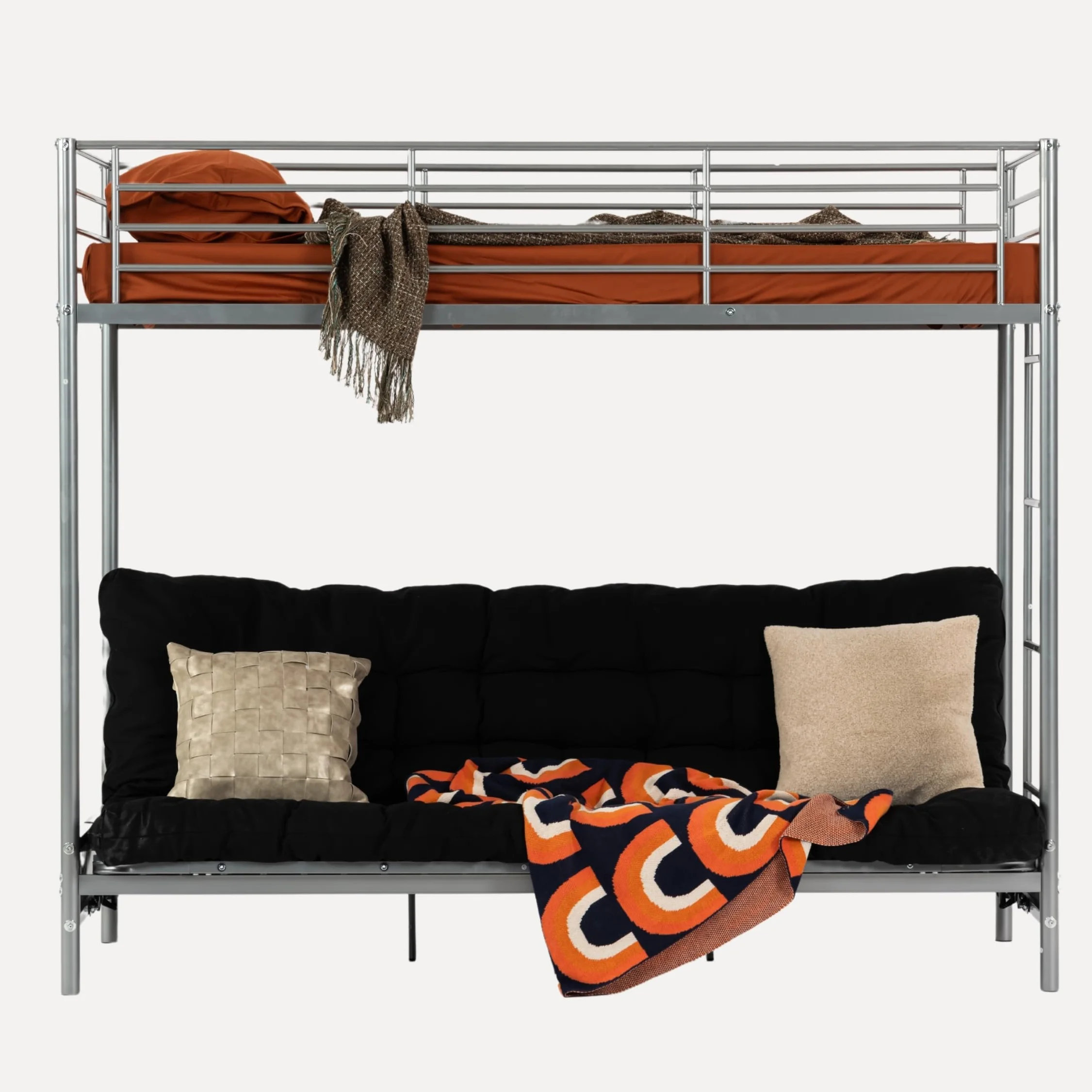MEUBLE Cosy Literas Juveniles 90x190cm Marco de Cama con Sofá Plegable y Futón y Somier de Lamas de Metal, Estilo Industrial, para Dormitorio Infantil Hogar, Gris