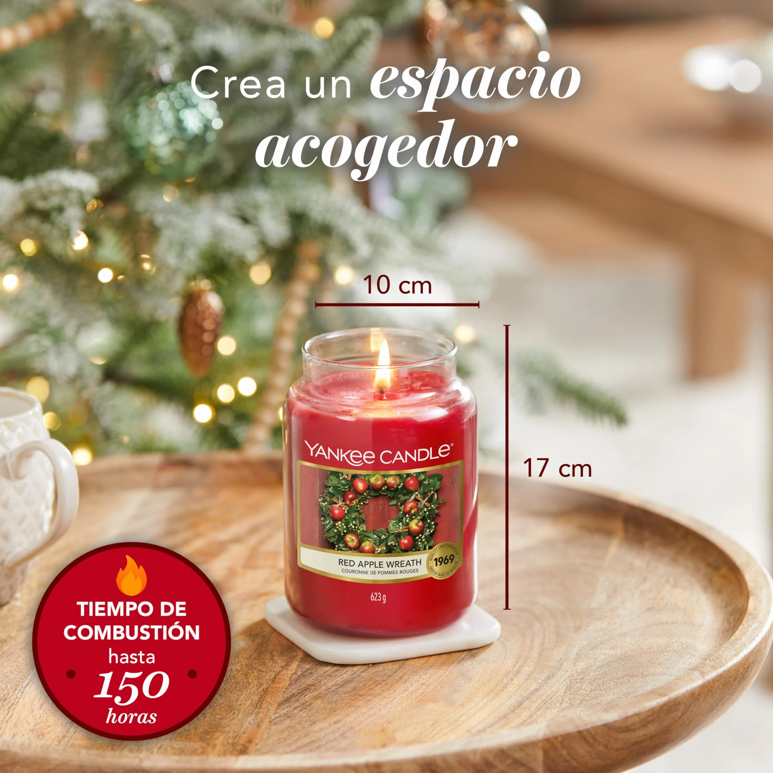 Yankee Candle Red Apple Wreath vela en tarro grande, larga duración 150 h, regalo para mujer