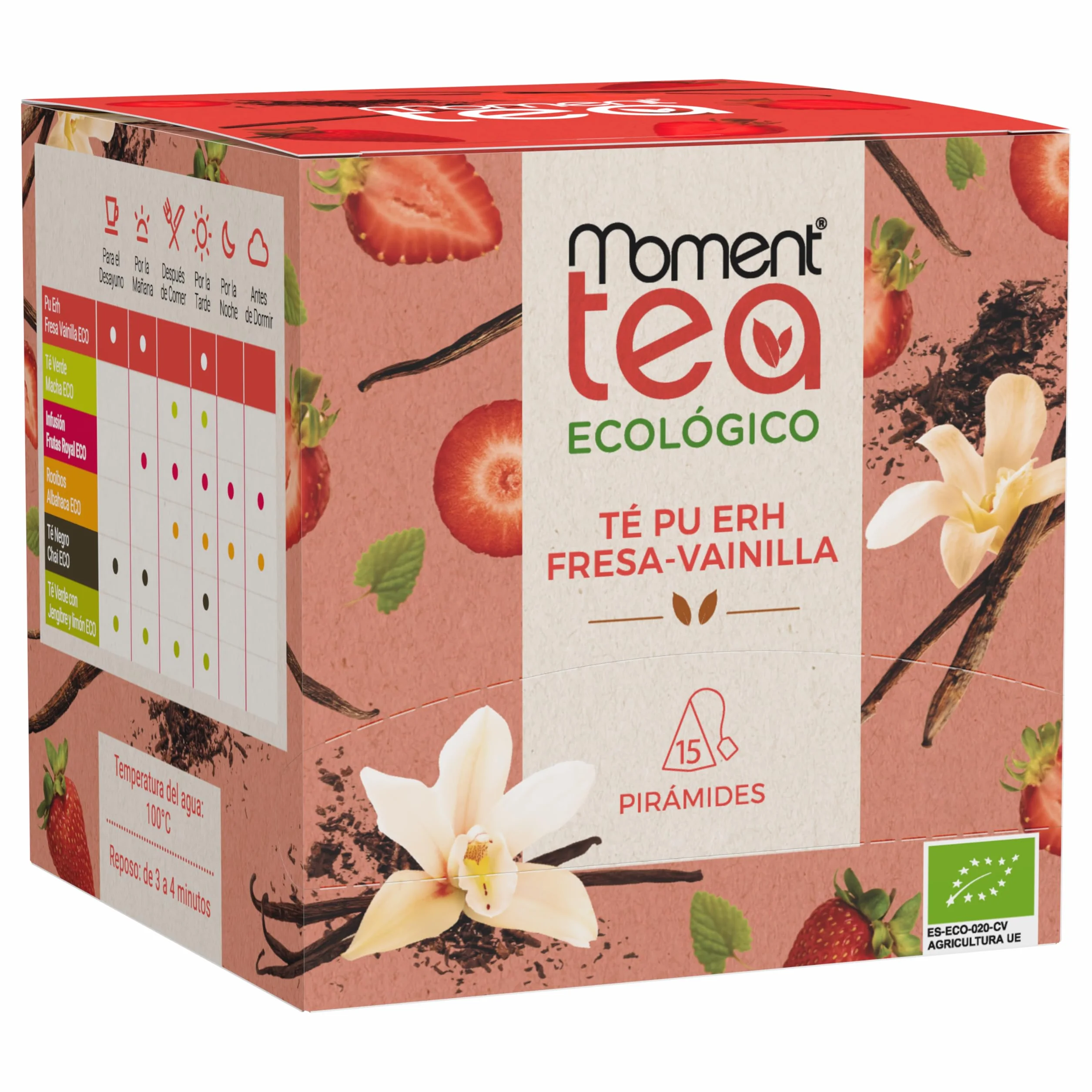 Moment Tea Té Pu Erh Fresa-Vainilla Ecológico estuche 15 pirámides 2g