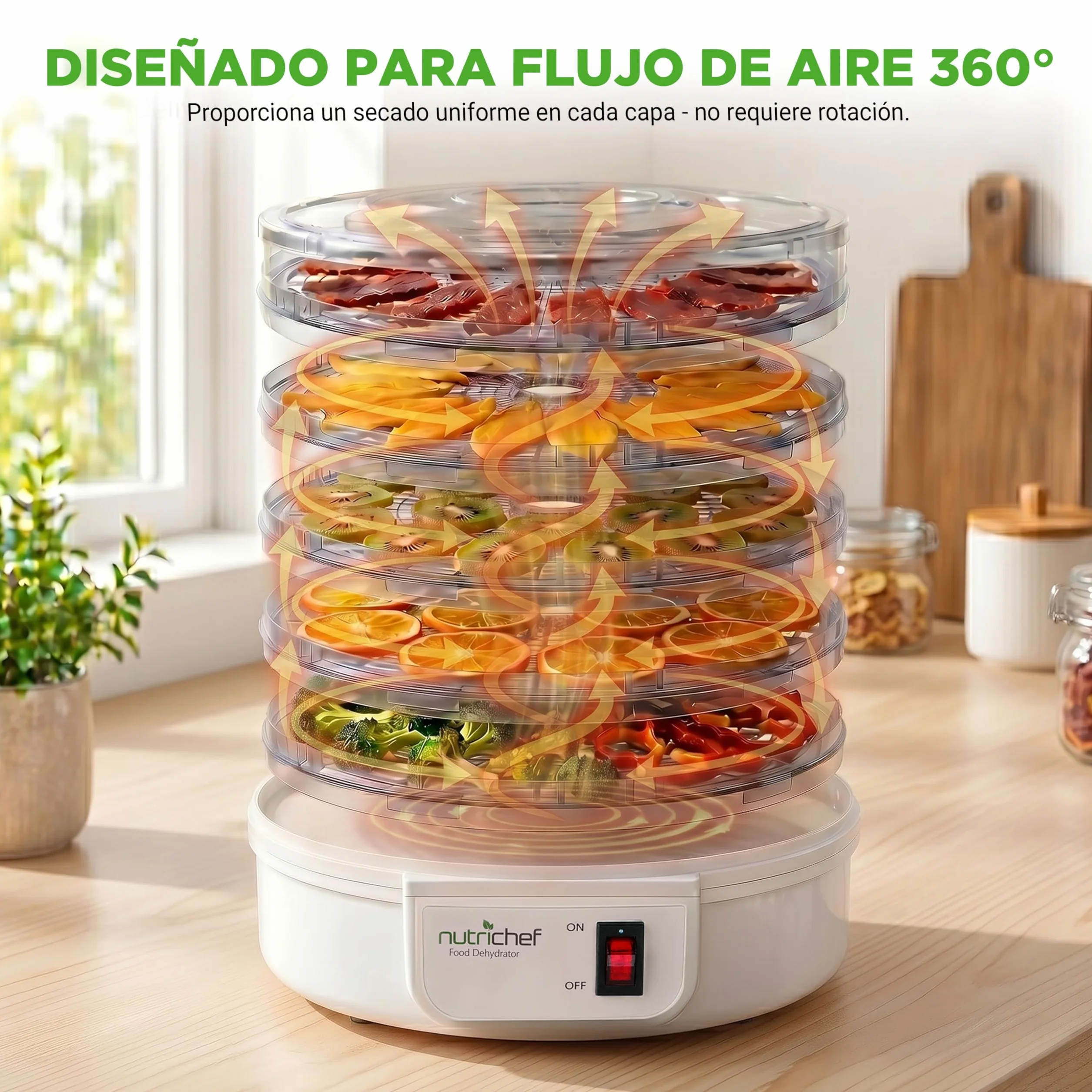 NutriChef Deshidratador de alimentos eléctrico 5 bandejas para Frutas Verduras Carne