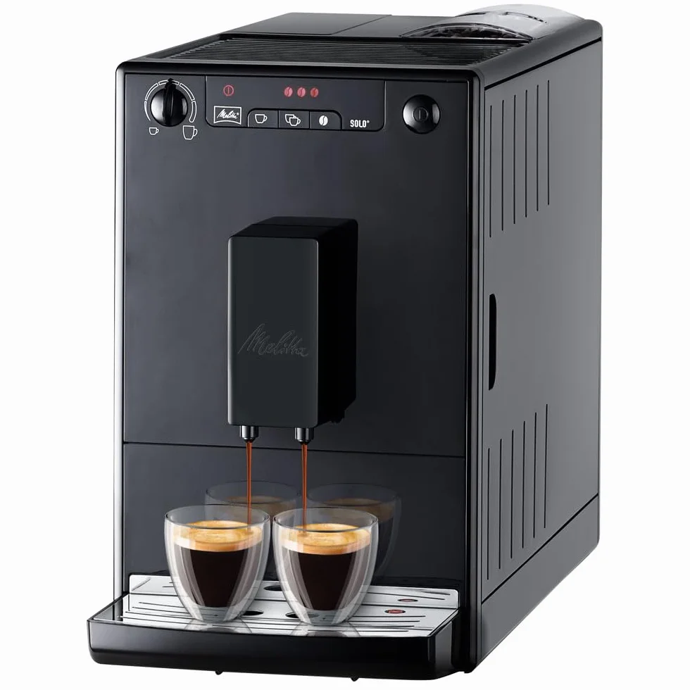 Melitta, Solo E950-222, Cafetera Superautomática con Molinillo, 15 Bares, Café en Grano para Espresso, Limpieza Automática, Personalizable, Pure Black