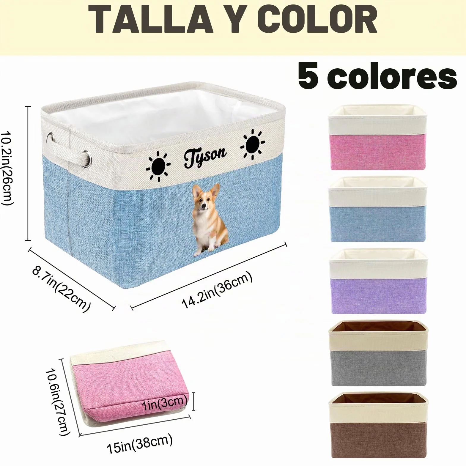 Cesta de Almacenamiento de Juguetes para Mascotas Personalizada - Organizador Personalizado de Juguetes para Perros y Gatos con Nombre, Contenedor de Tela Plegable y Duradero para Suministros