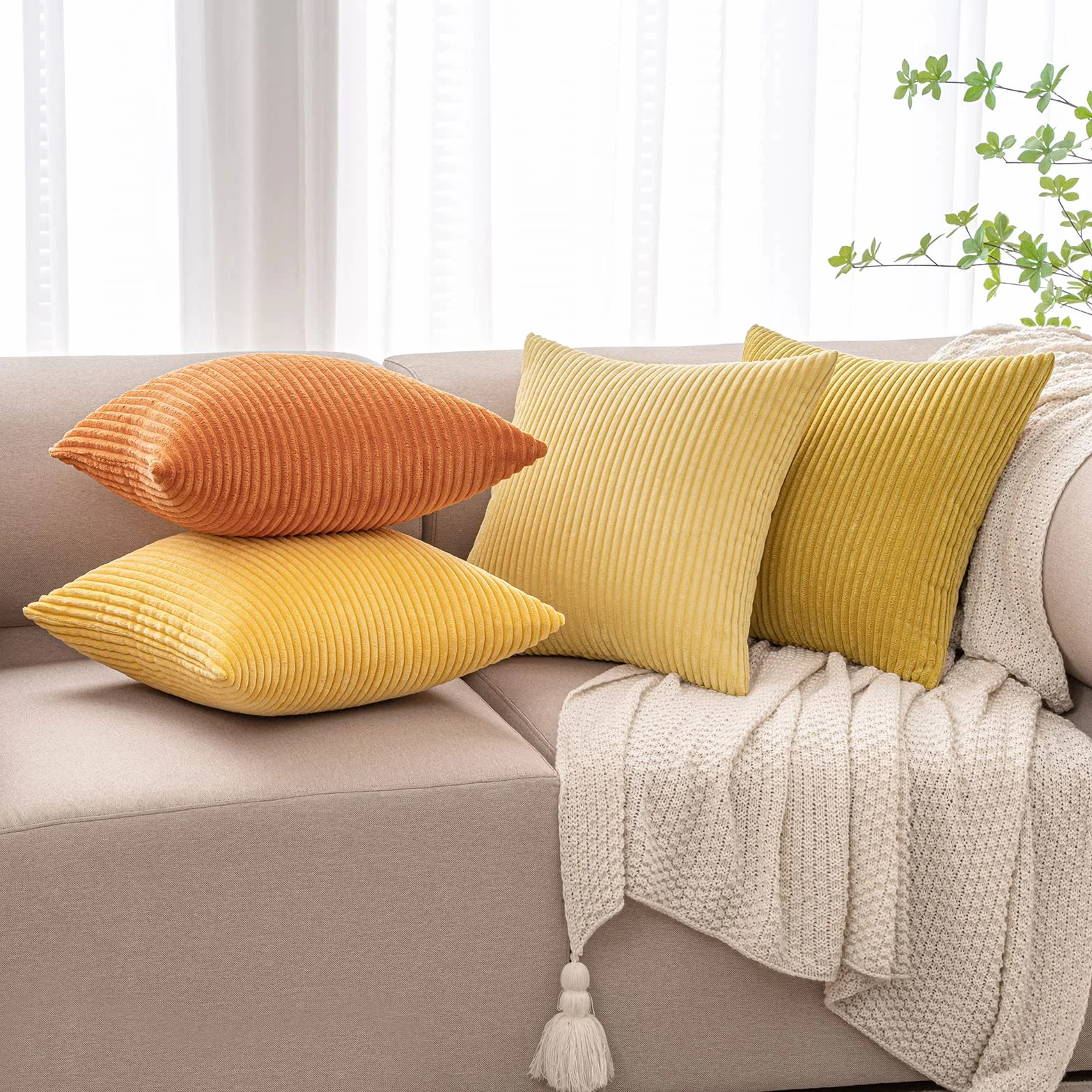 MIULEE Fundas Cojines 40x40 Pana Naranja 4 Piezas
