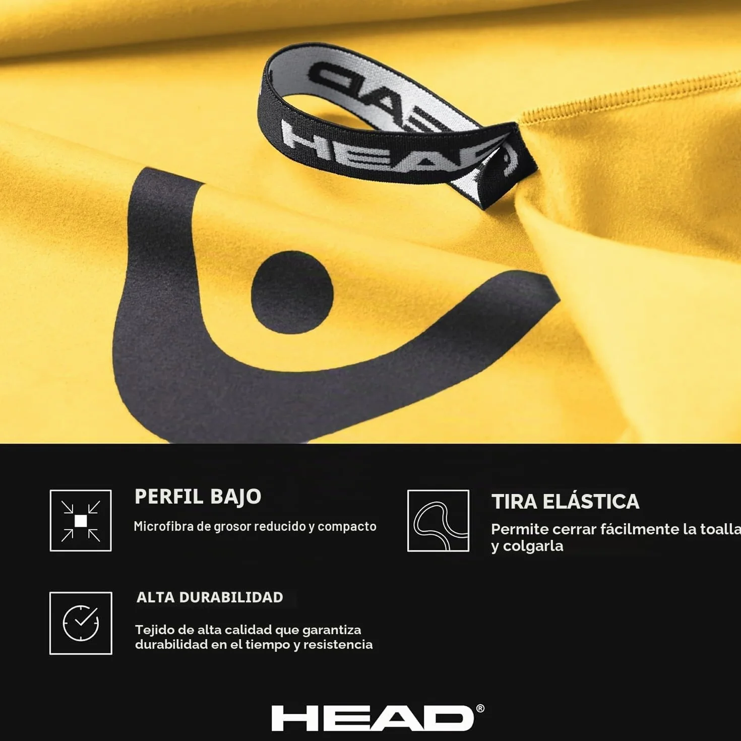 HEAD Toalla Microfibra con Elástico 40x60 Suave Ligera Secado Rápido Absorbente Multiuso