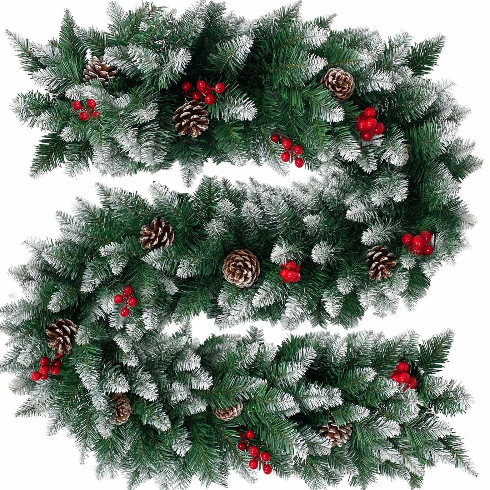 DATEFUN Guirnalda de Navidad Artificial, 2.7m PVC Guirnalda de Abeto Guirnalda de Pino con Piñas, Navidad Decoradas al Aire Libre de Interior para la Fiesta de Navidad Chimenea Escalera (270 Puntas)