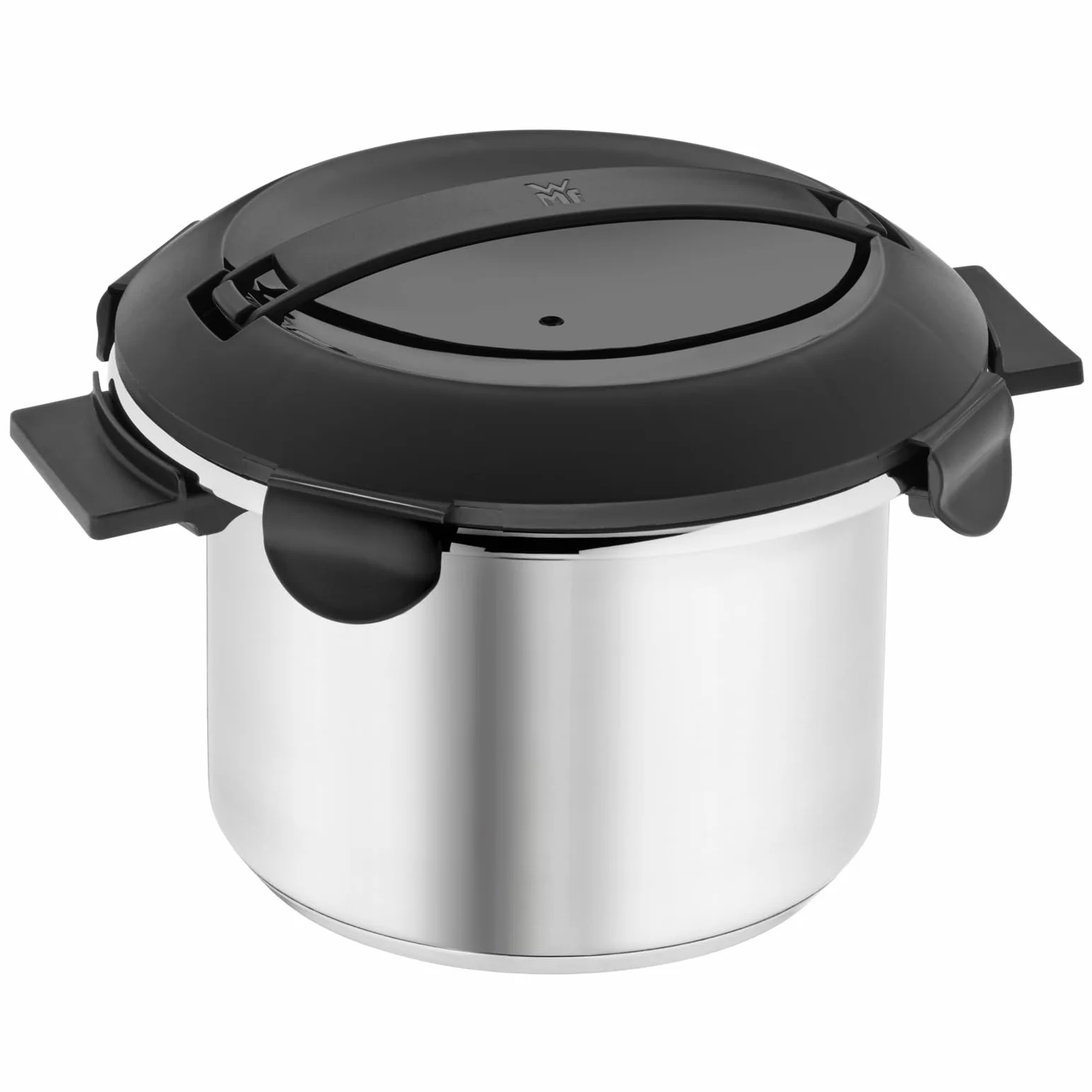 WMF Kitchenminis Arrocera 220W 1L acero inoxidable cromargan mate tapa recipiente base dual mantenimiento calor taza cuchara medidora