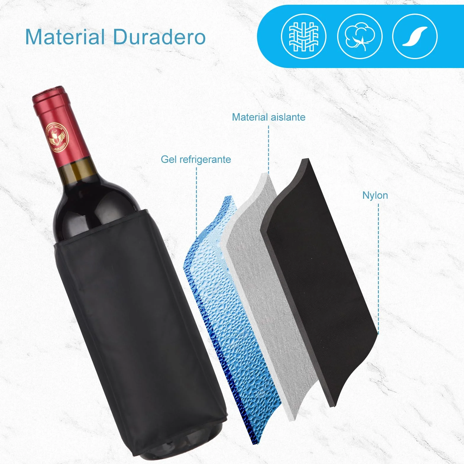 Funda Enfriadora de Botellas de Vino y Cava, Enfriadora de Vino Portátil, Ideal para Uso Diario o Regalo, Pack de 2