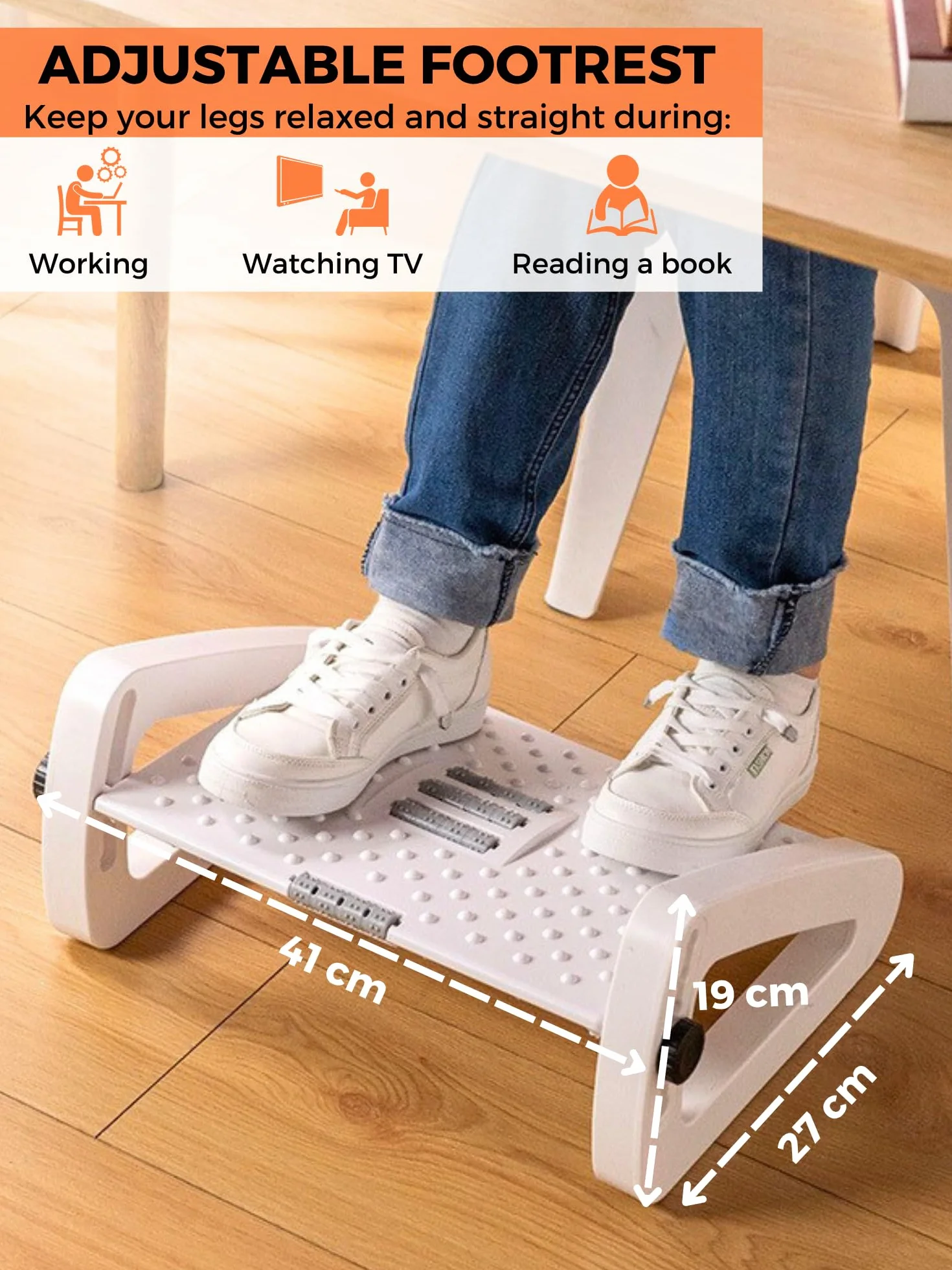 Reposapiés Ergonómico Ajustable Antideslizante con Masaje para Oficina y Hogar