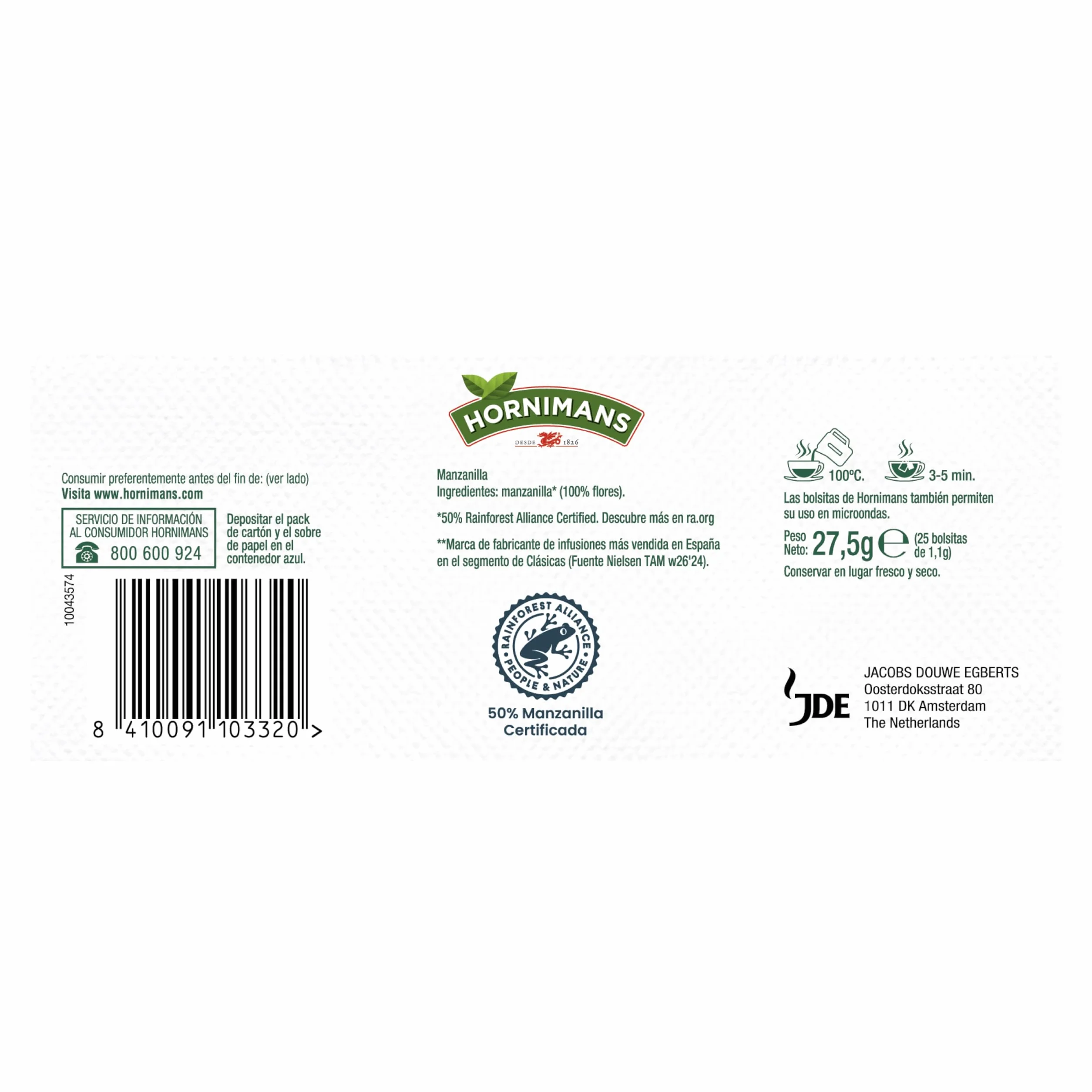 Hornimans Manzanilla Infusión 100% Natural 25 bolsitas Sin Teína