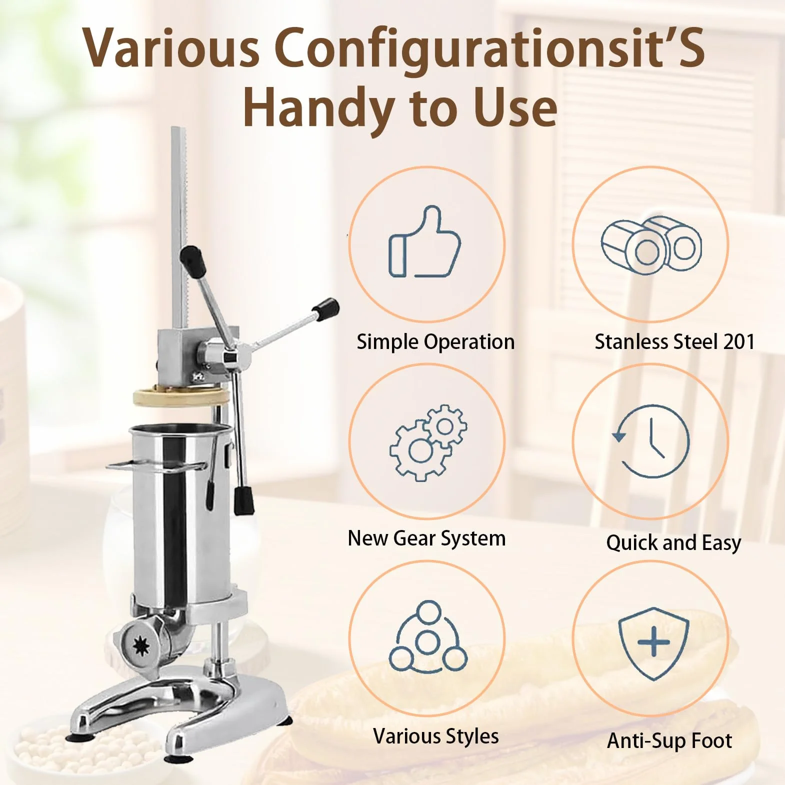 MáQuina para Hacer Churros Manual, MáQuina para Hacer Rellenos De Churros, MáQuina para Hacer Churros De Rosquillas EspañOlas Manual Comercial De 2 L, 5 Tipos De Moldes 3L