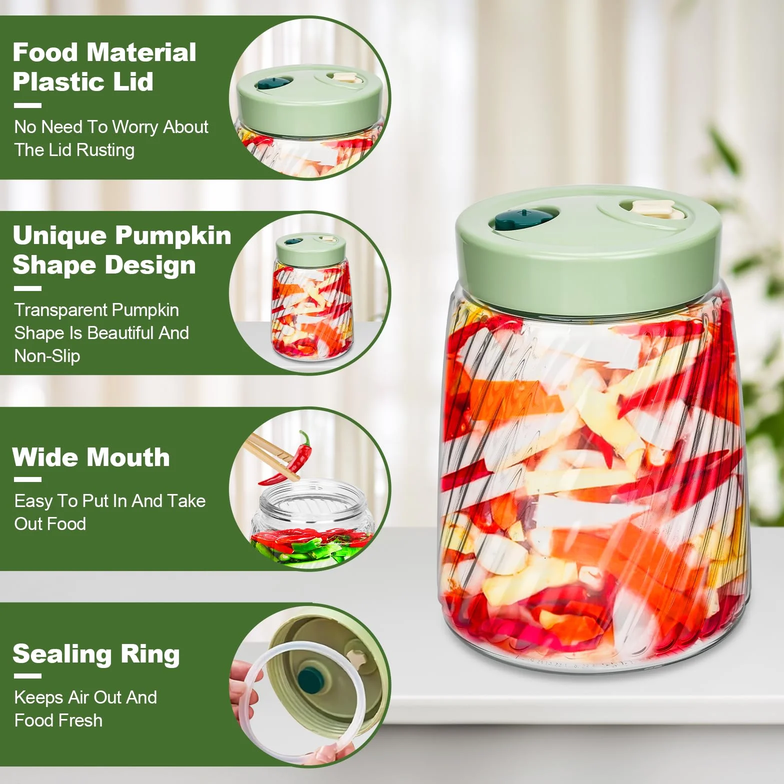 USHOP 2 Tarros de Fermentación de Vidrio 1.4l con Doble Válvula,Tarro de Fermentación,Fermentacion Frascos de Vidrio con Tapa,Frascos Herméticos para Kimchi, Chucrut, Conservas y Almacenamiento