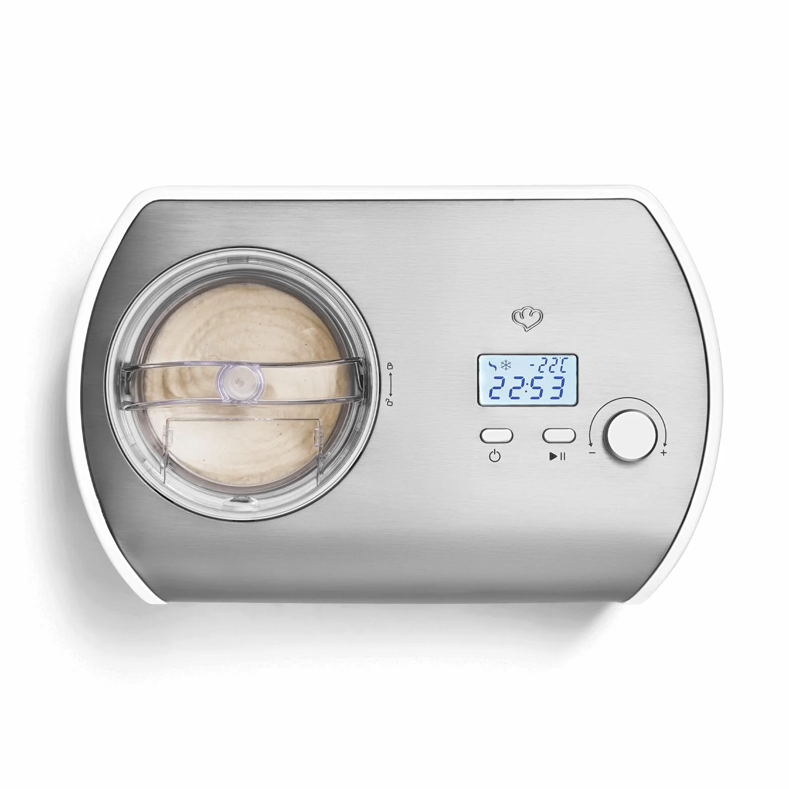 SPRINGLANE Máquina de Hacer Helados con Compresor de 1,2 litros ELLI, Recetas incluidas, Heladera de acero para yogur, Sorbete y Helado, 135 W, display LCD, temporizador, refrigeración
