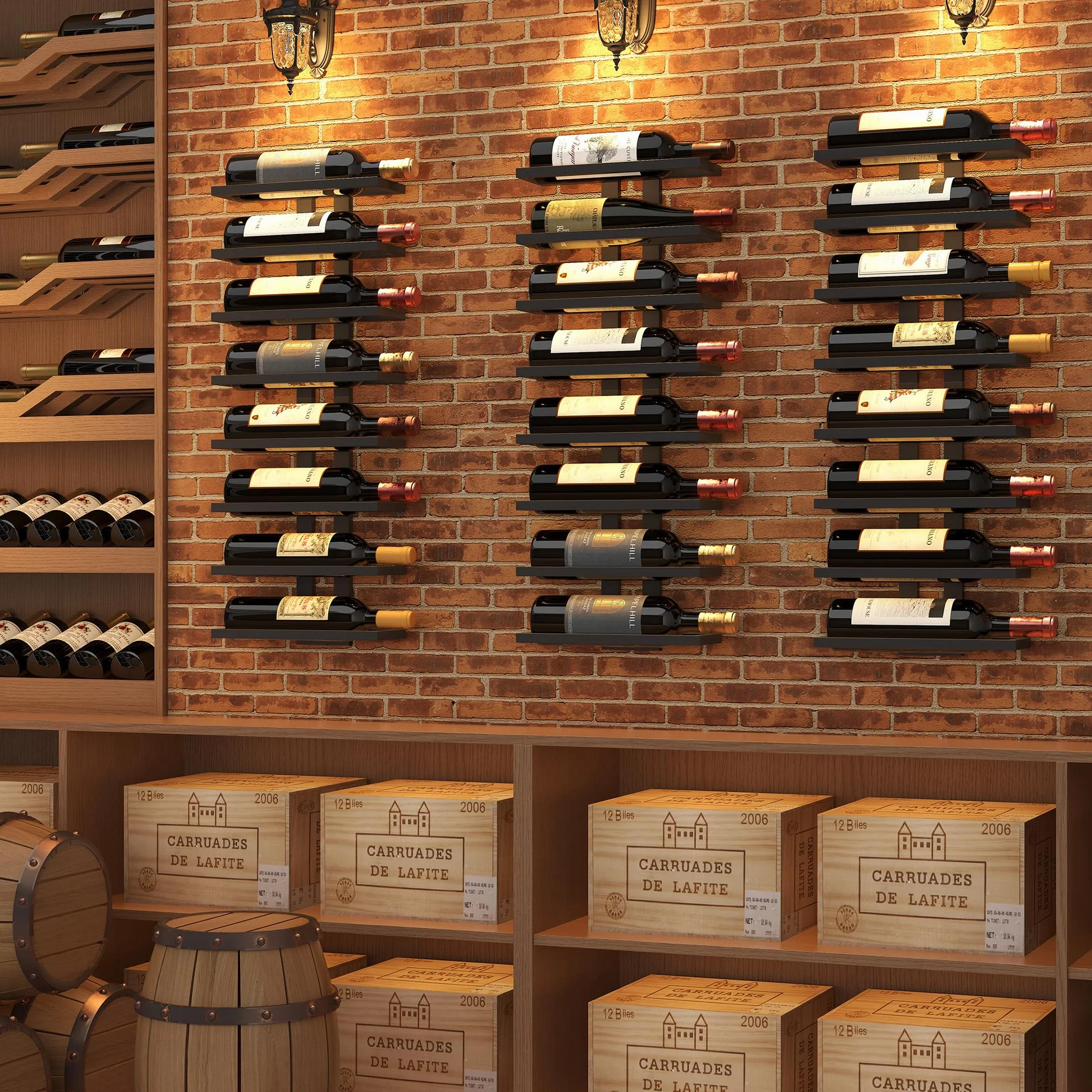 FAVOOSTY Botellero de Pared, Botellero Vertical, Estante para Botellas con 8 Niveles, 8 Botellas de Vino, Soporte para Botellas, Estante de Metal para Botellas de Vino, para Comedor, Bodega, Negro