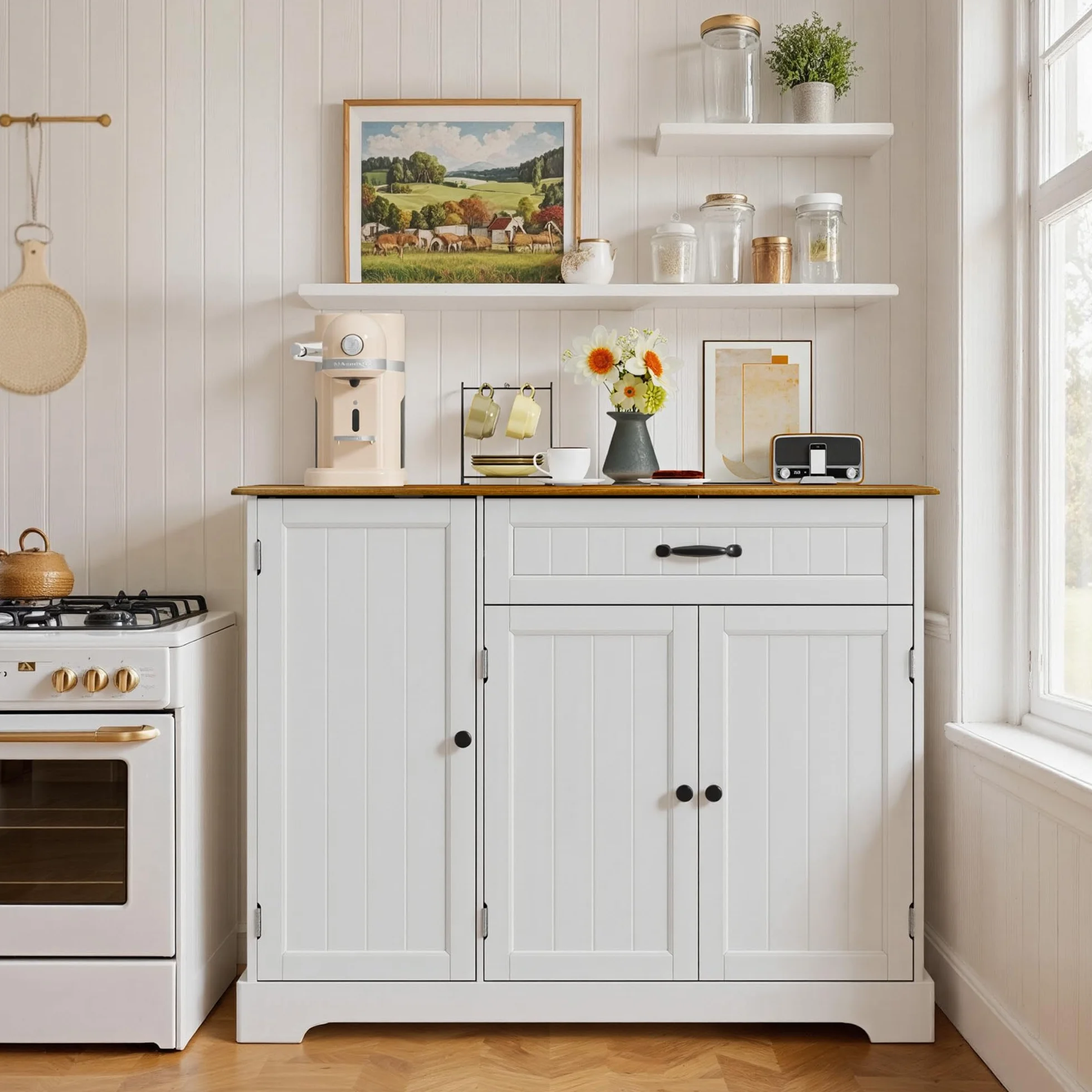 Xbro Aparador de Cocina con Cajón y Puertas, Mueble Auxiliar de Almacenaje con Estantes, para Cocina, Salón o Comedor, de Estilo Moderno, 105×40×84,5 cm