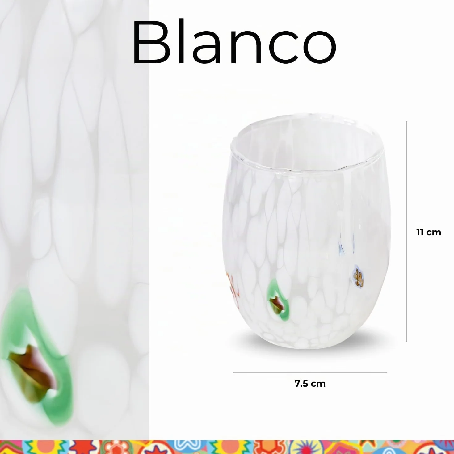 Gocce di Murano - Juego de 6 vasos de agua (300 ml, vidrio soplado y trabajado a mano, 300 ml, vidrio de arco iris, lluvia