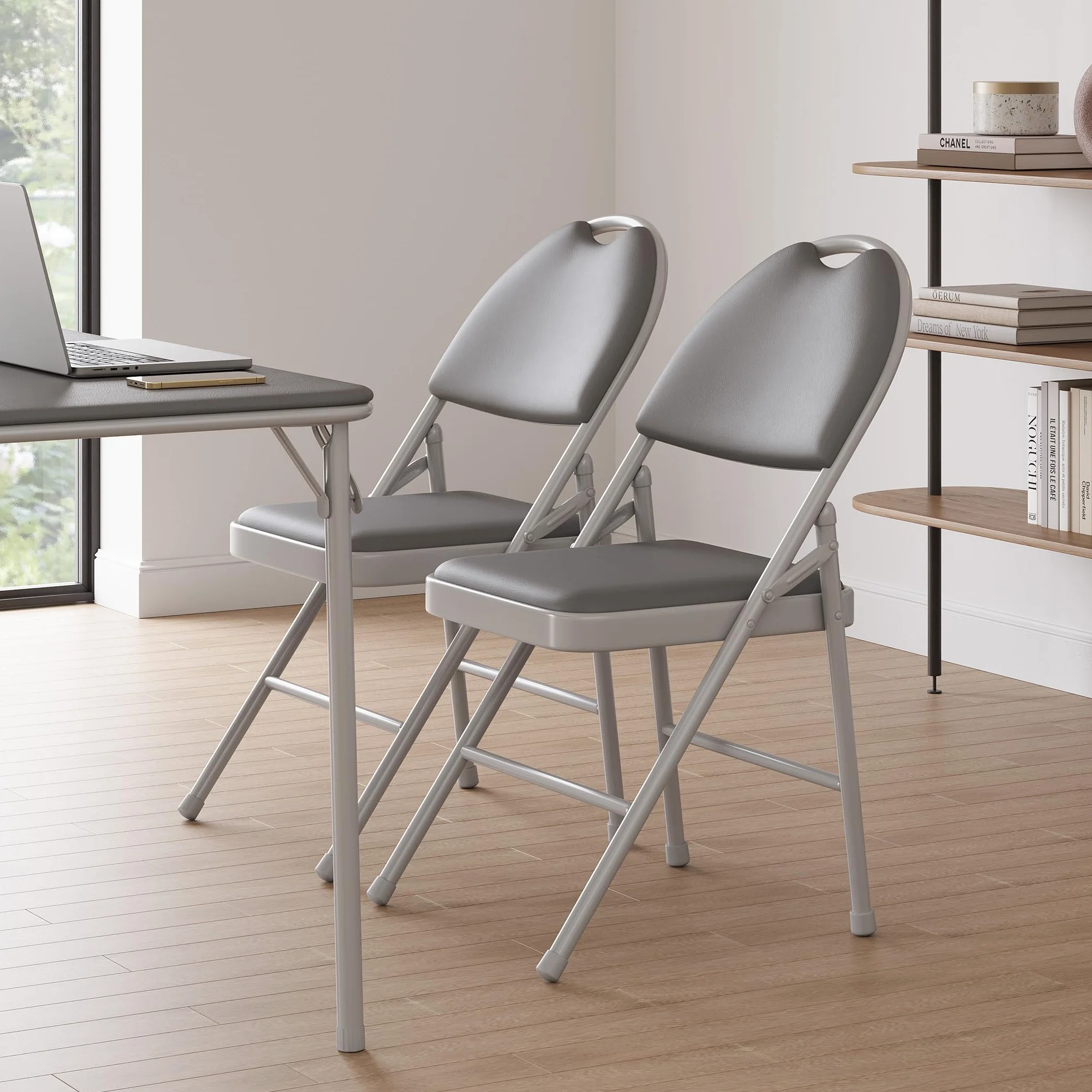 Sillas Plegables compactas Asiento Acolchado PU - Estructura metálica Resistente Respaldo ergonómico Alto Fáciles Transportar y almacenar Comedor la Oficina (4pc Grises)