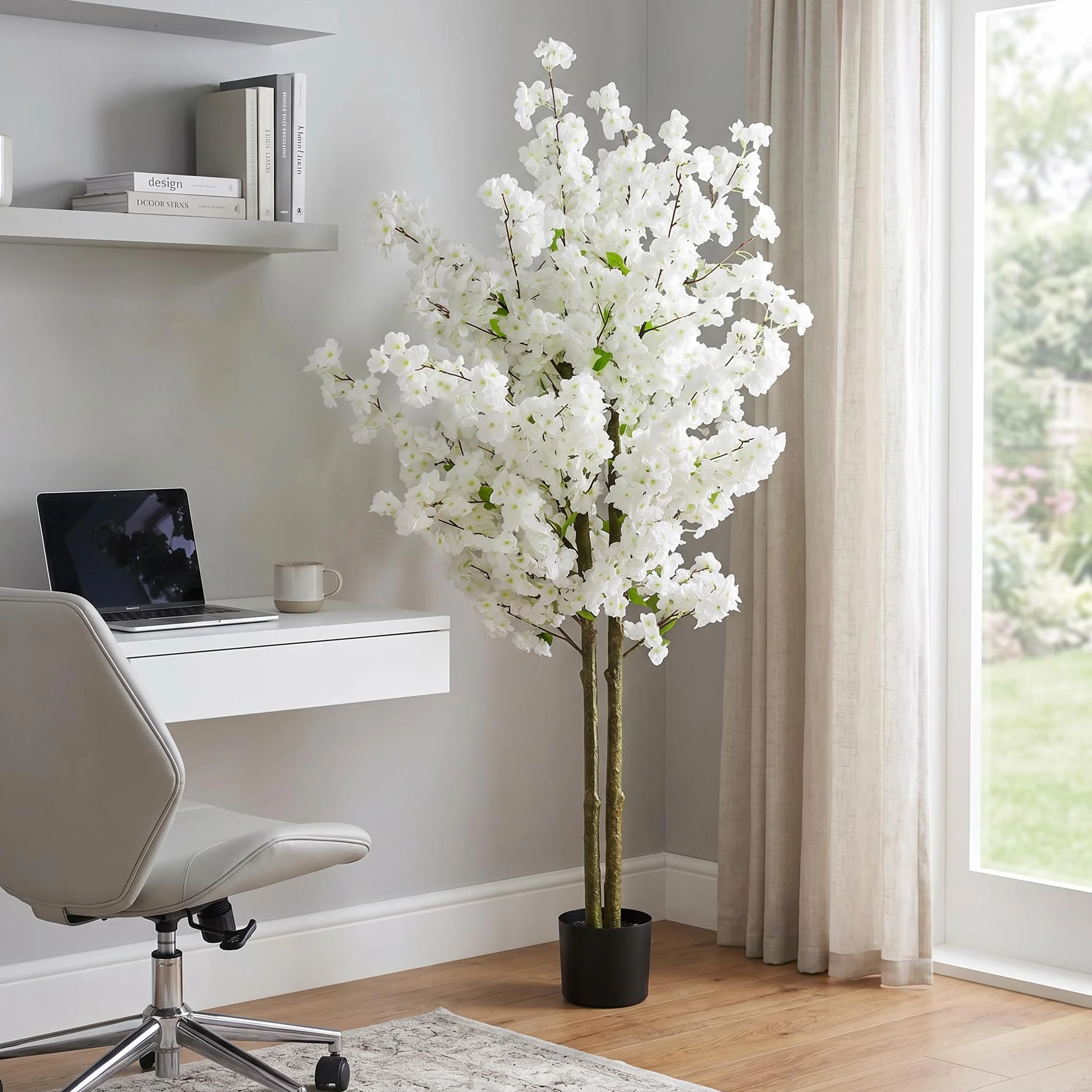 Árbol de Flor de Cerezo Artificial Planta Artificial de árbol de Cerezo Planta de Interior de árbol de Flor de Cerezo Artificial (Blanco 160 cm)