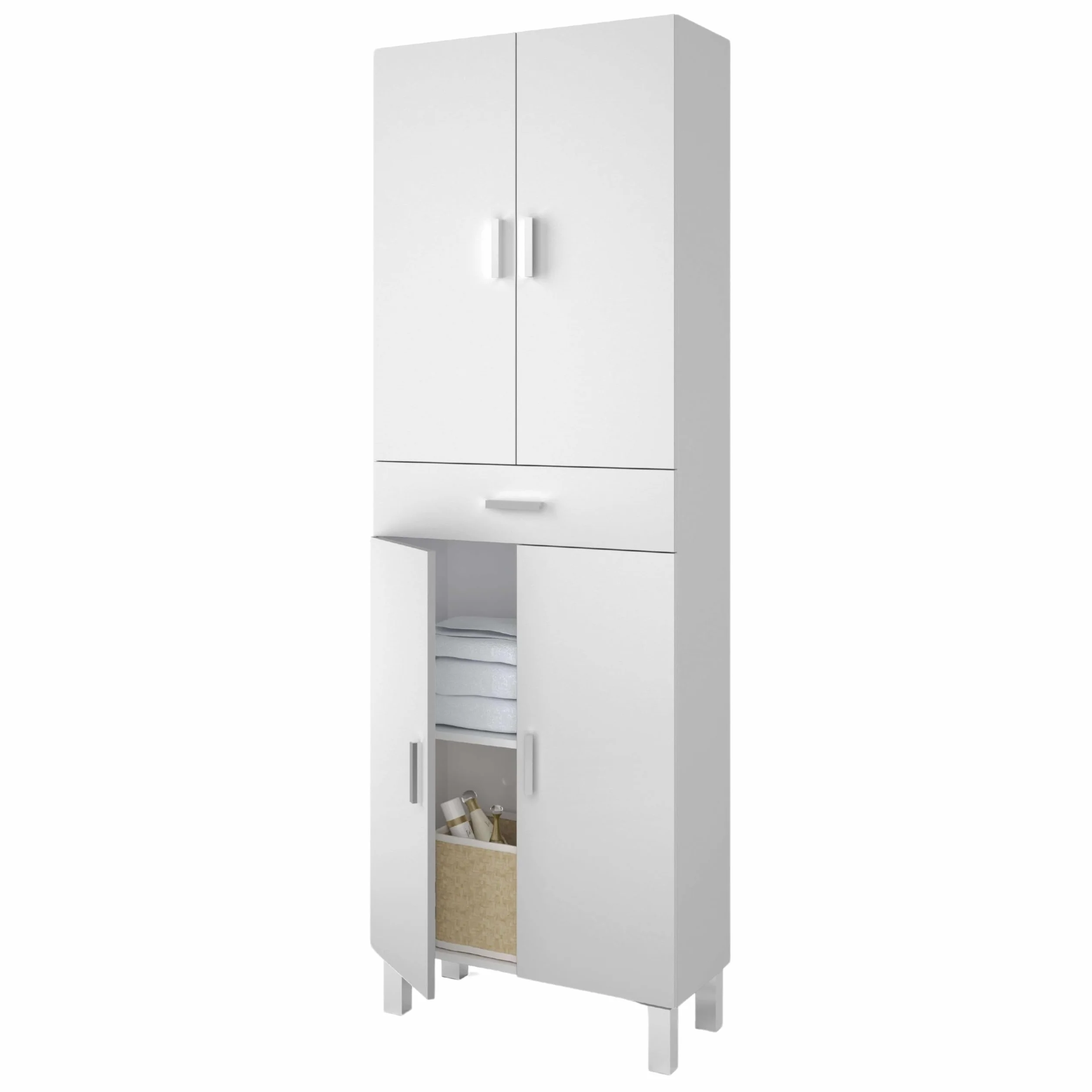 ARKITMOBEL Columna de Baño Grande 4 Puertas 1 Cajón Blanco Brillo 182x60x29 cm Modelo Aruba