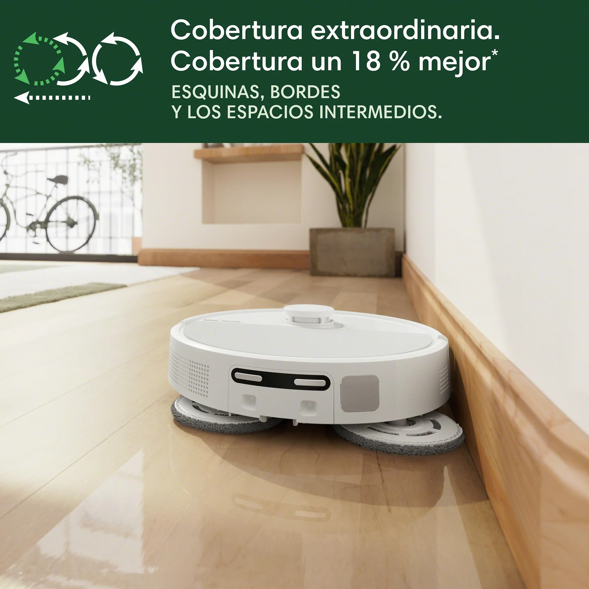 iRobot Roomba Plus 505 Combo con Base AutoWash multifunción y autolimpiable, mopas DualClean con PerfectEdge, PrecisionVision IA, Clearview Pro LiDAR, Secado Aire Caliente mopas, 75 días autovaciado_B