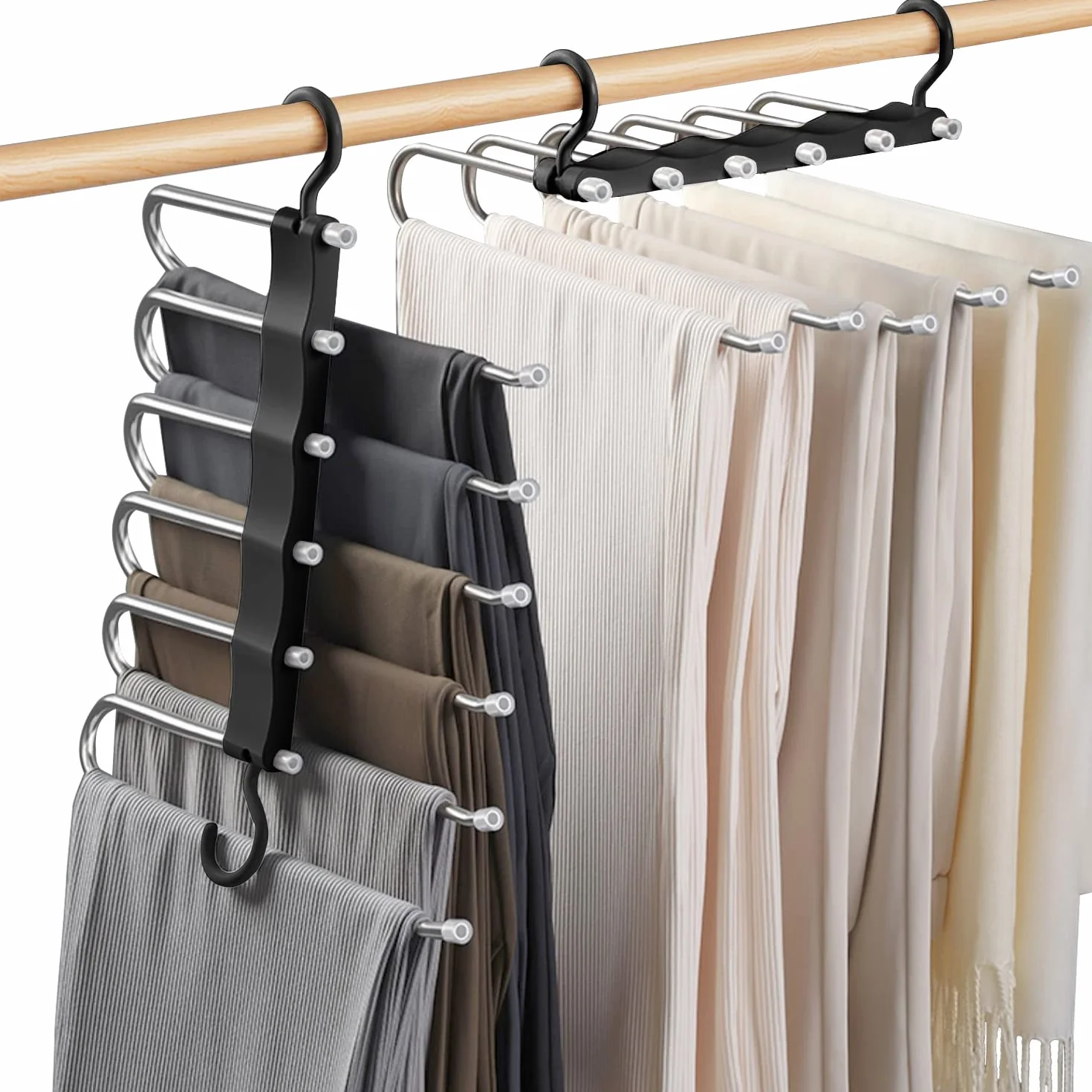 Sternstunde Percha para Pantalones 6 En 1 para Ahorrar Espacio, Percha De Acero Inoxidable Extensible, Soporte para Pantalones para Armario, Organizador MáGico para Pantalones, Ropa, Toallas (1)