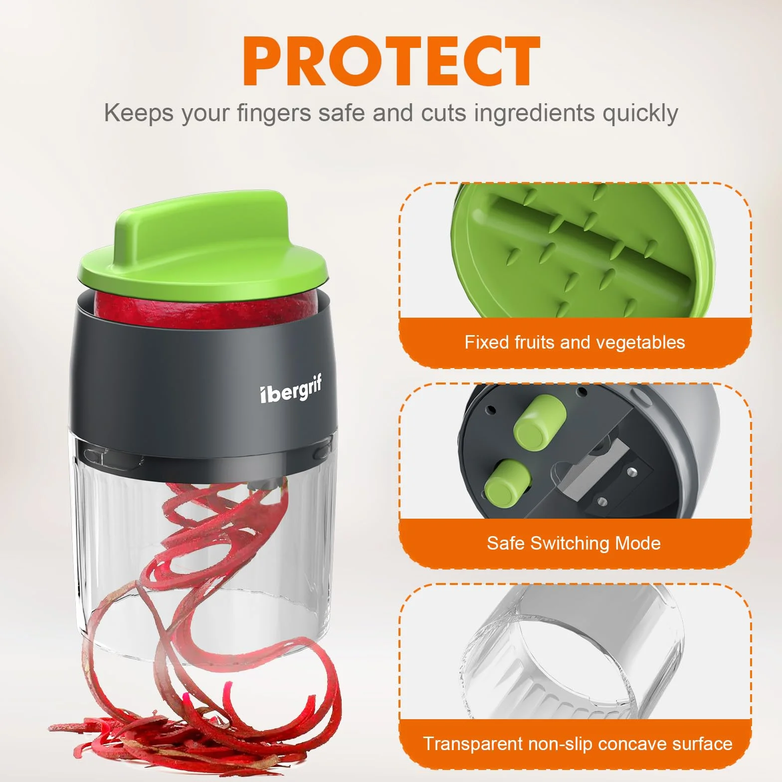 Ibergrif M522 Espiralizador de Verduras 4 en 1 Cortador Calabacin Libre de BPA