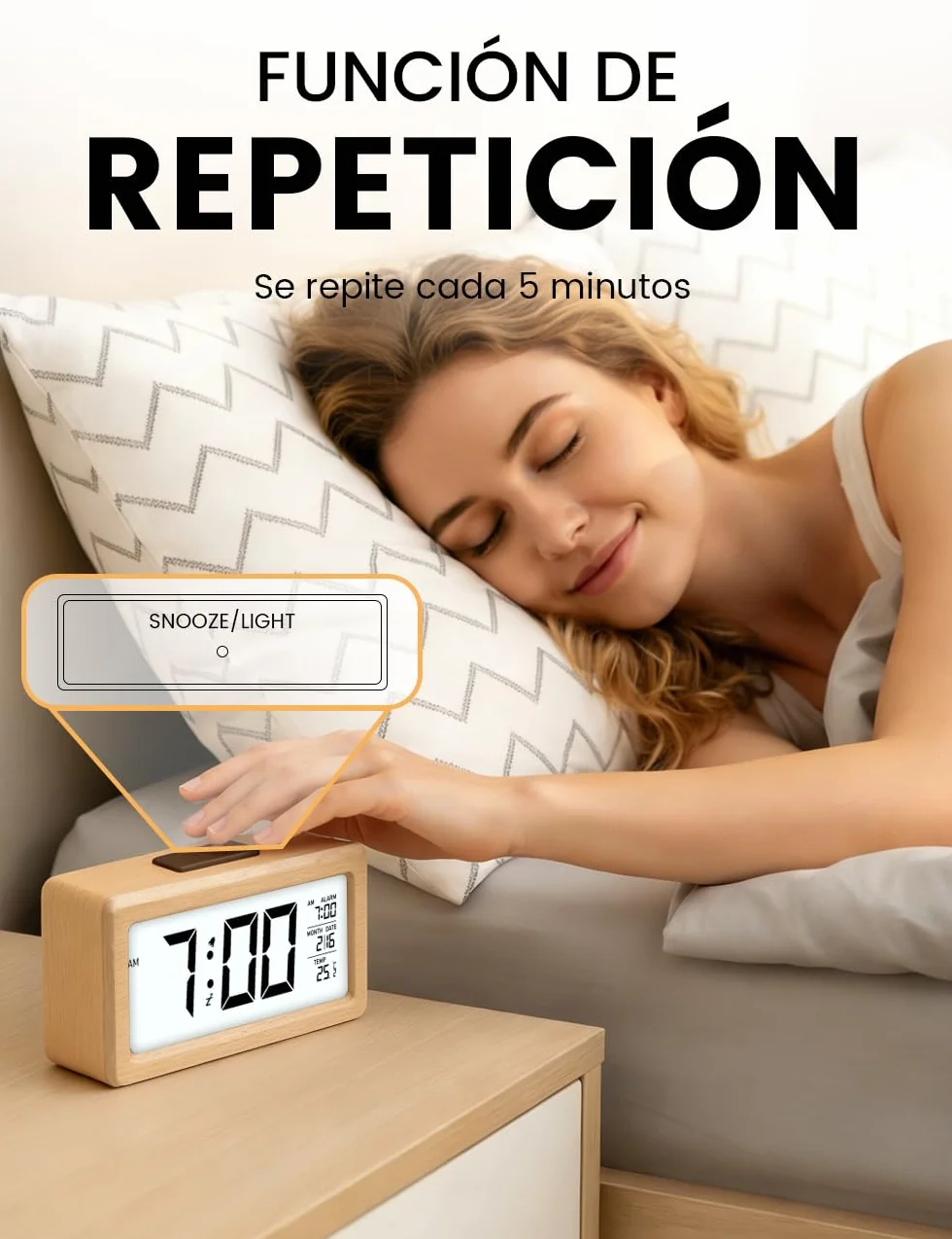aboveClock Reloj Despertador Digital, Despertador con Pantalla LED de Temperatura, Pantalla Grande, Reloj Despertador Pilas Brillo Regulable, Función Snooze【3 × AAA Baterías Necesarias】
