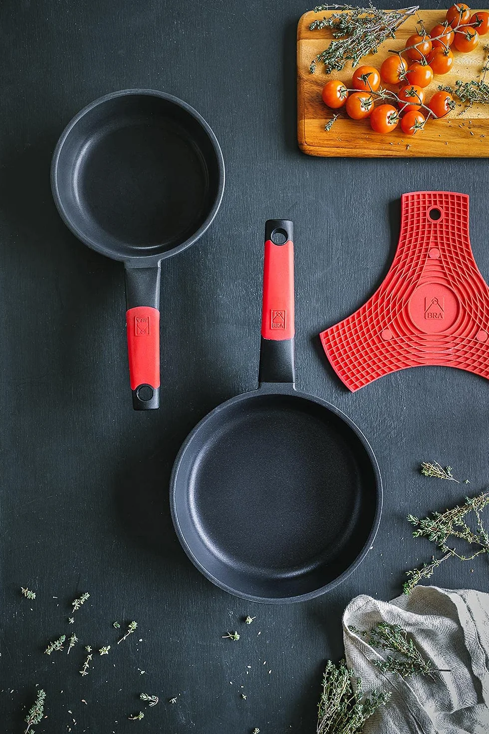 BRA Premiere Set de Sartenes Aluminio Fundido 20 y 24 cm Antiadherente Apto para Inducción Rojo