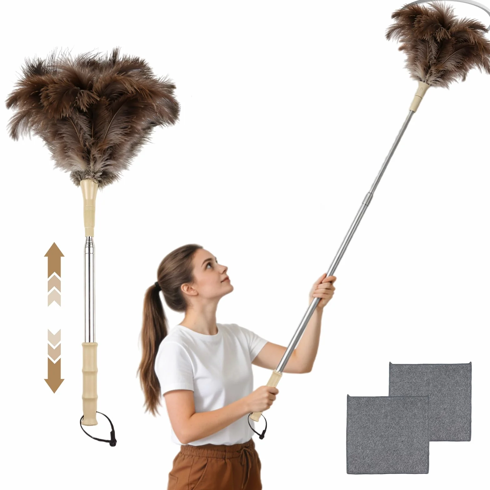 Plumero Atrapapolvo de Plumas de Avestruz Telescópico 130 cm Lavable