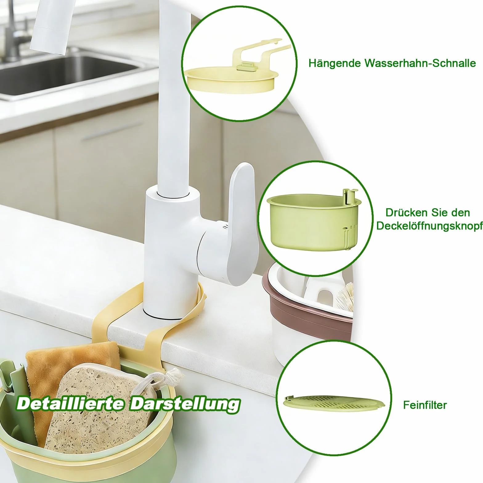 Cesta Colador para Fregadero con Botón de Presión, Escurridor de Cocina, 2 Piezas