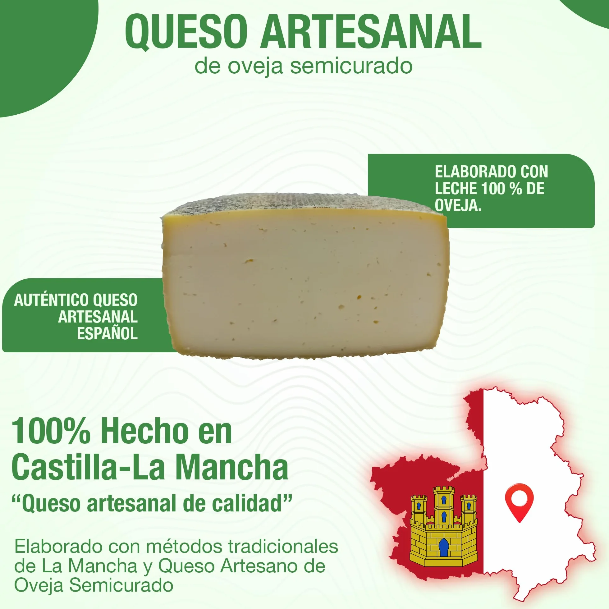 Queso Artesano de Oveja Semicurado 1,5kg Leche Pasteurizada Gourmet