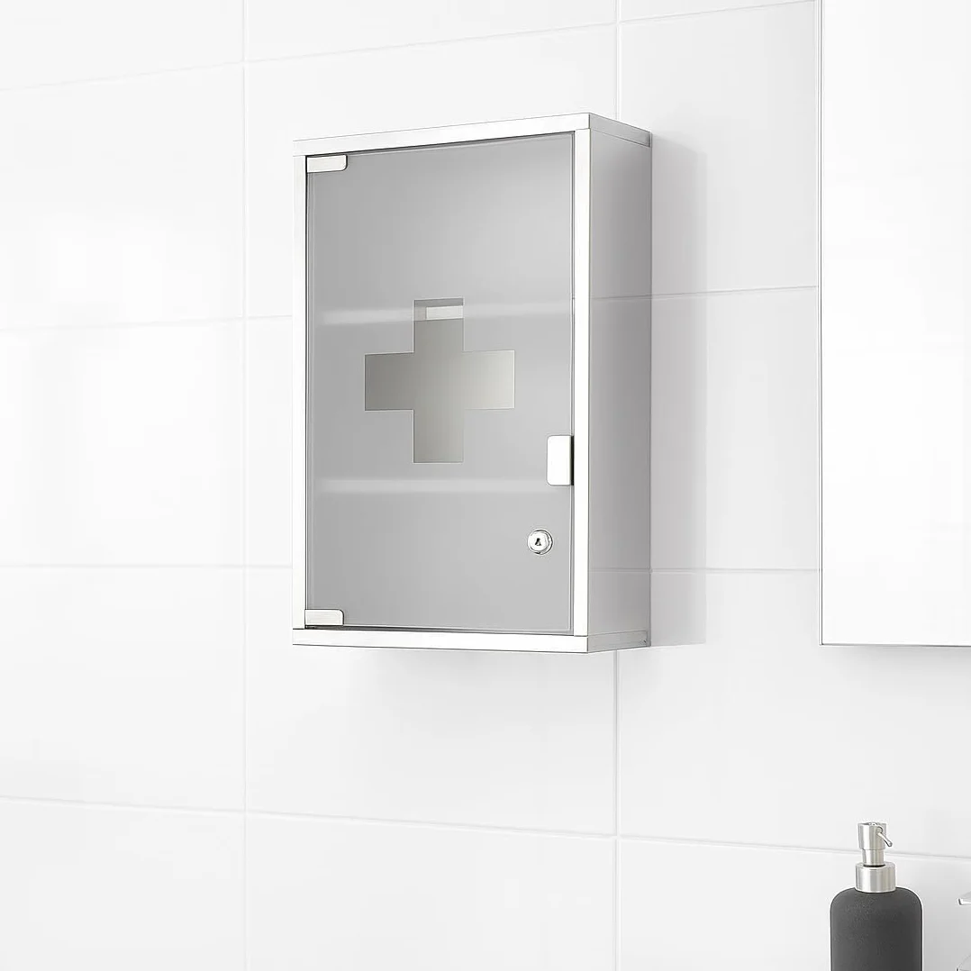 Armario de baño botiquín acero inoxidable cristal 30x12x45 cm plateado