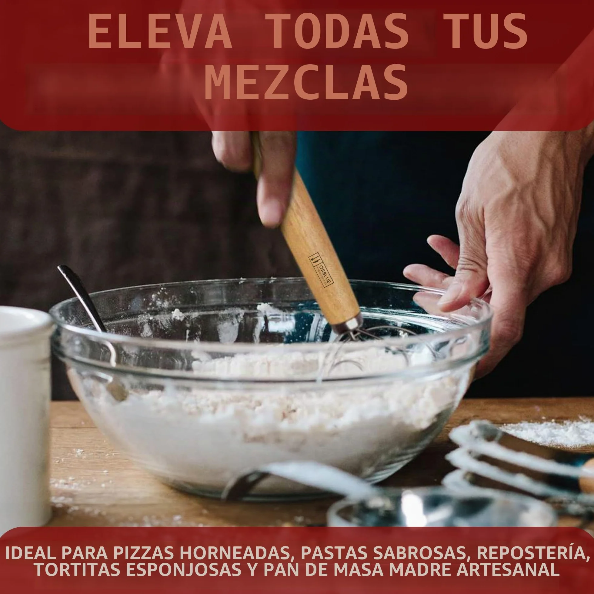 ORBLUE Batidor Danés Set 2 Piezas Mezclador Masa Manual Gancho