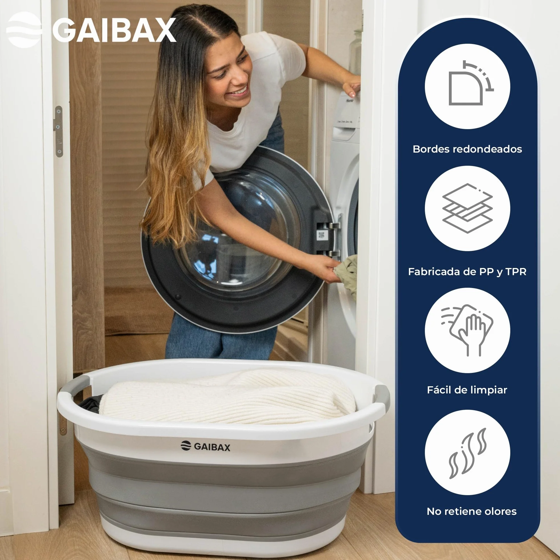 Cesto Ropa Plegable 37L Gran Capacidad Multiuso Colada Almacenaje Hogar Camping Blanco Gris