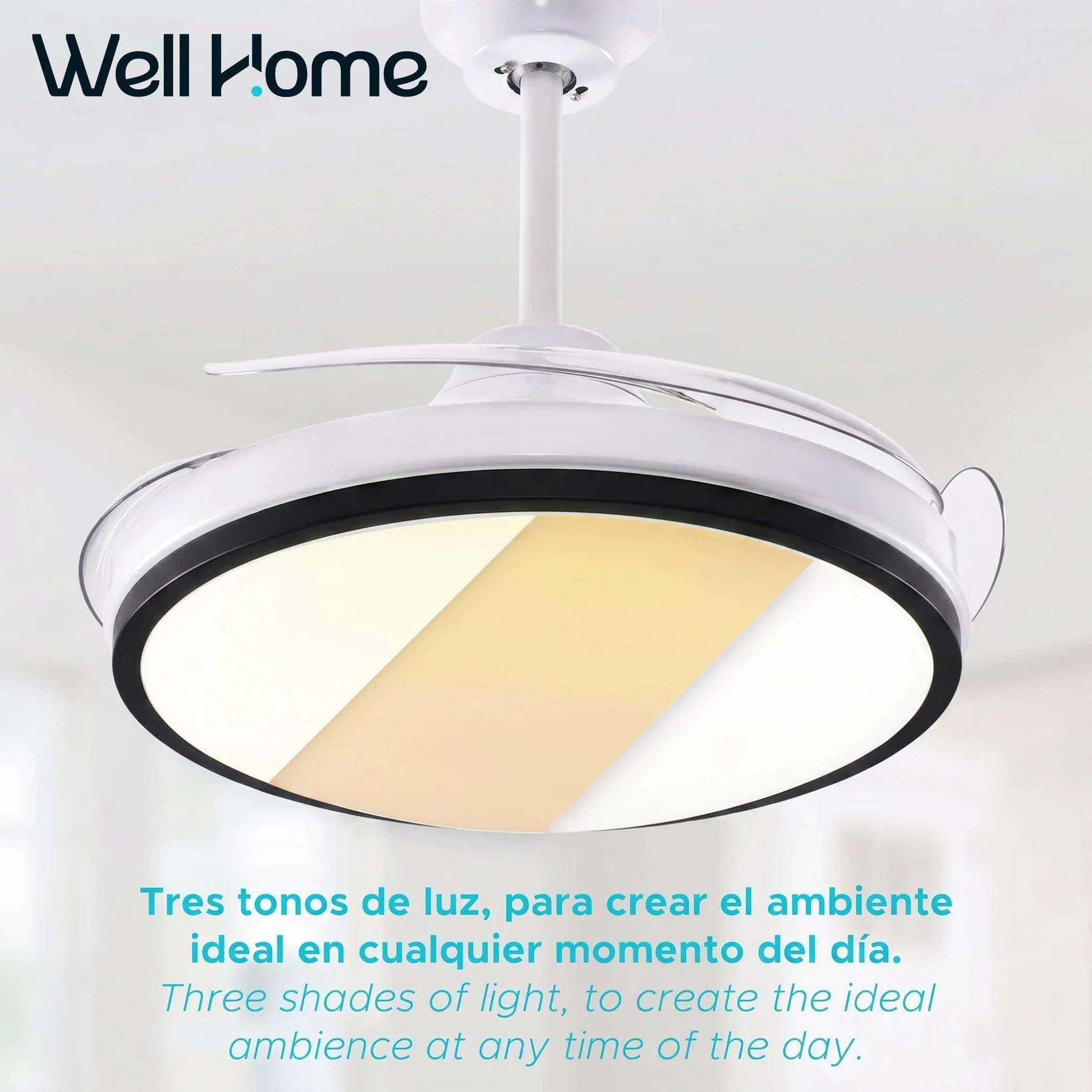 Well Home 2x Ventilador de Techo con Luz LED Ø53x30cm - Aspas retráctiles, Silencioso, 6 Velocidades, Mando a distancia y luz regulable 3 Tonos