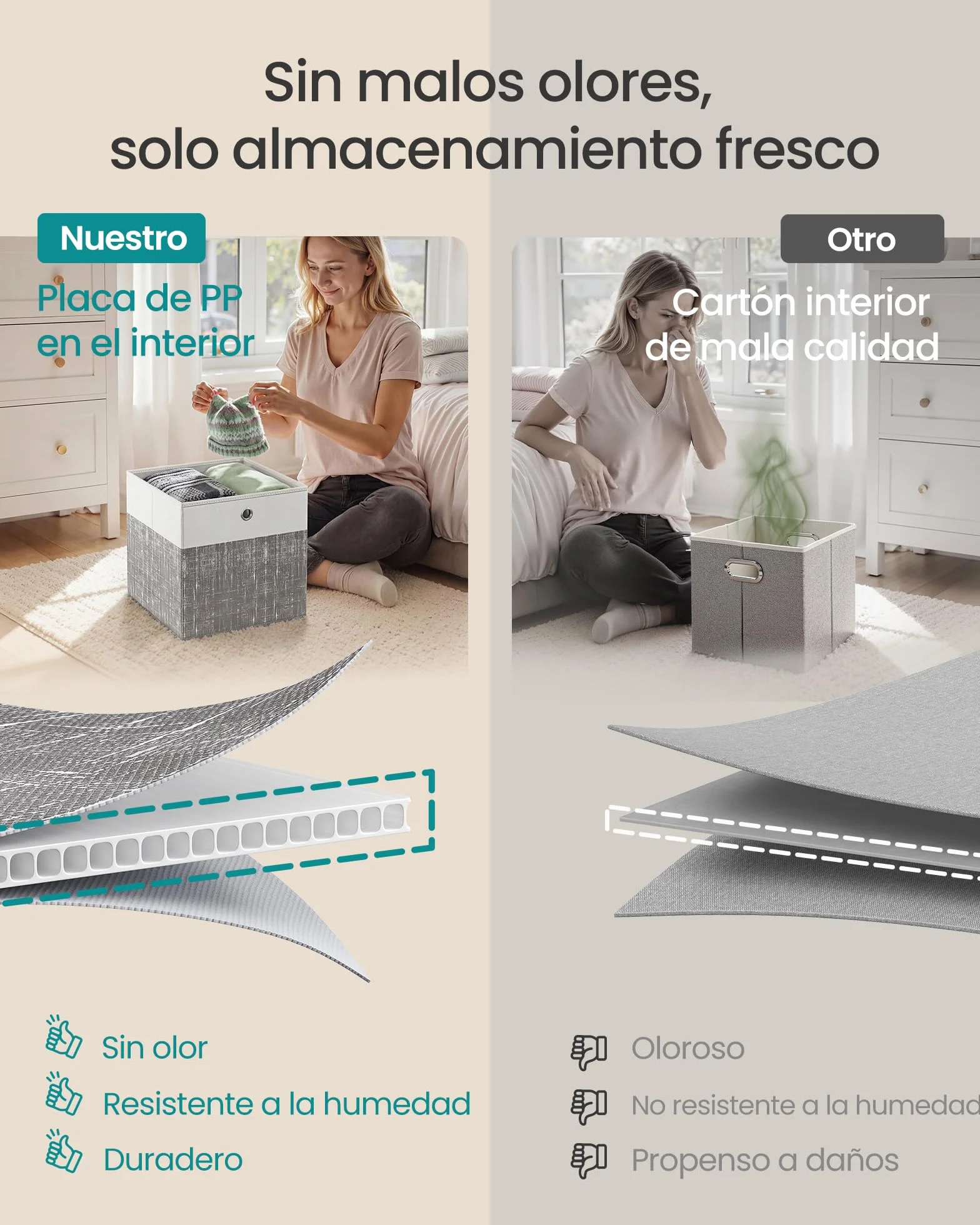 SONGMICS Caja de Almacenamiento, Set de 6, Cajas Organizadoras de PP, 30 x 30 x 30 cm, Blanco Nube y Gris Claro