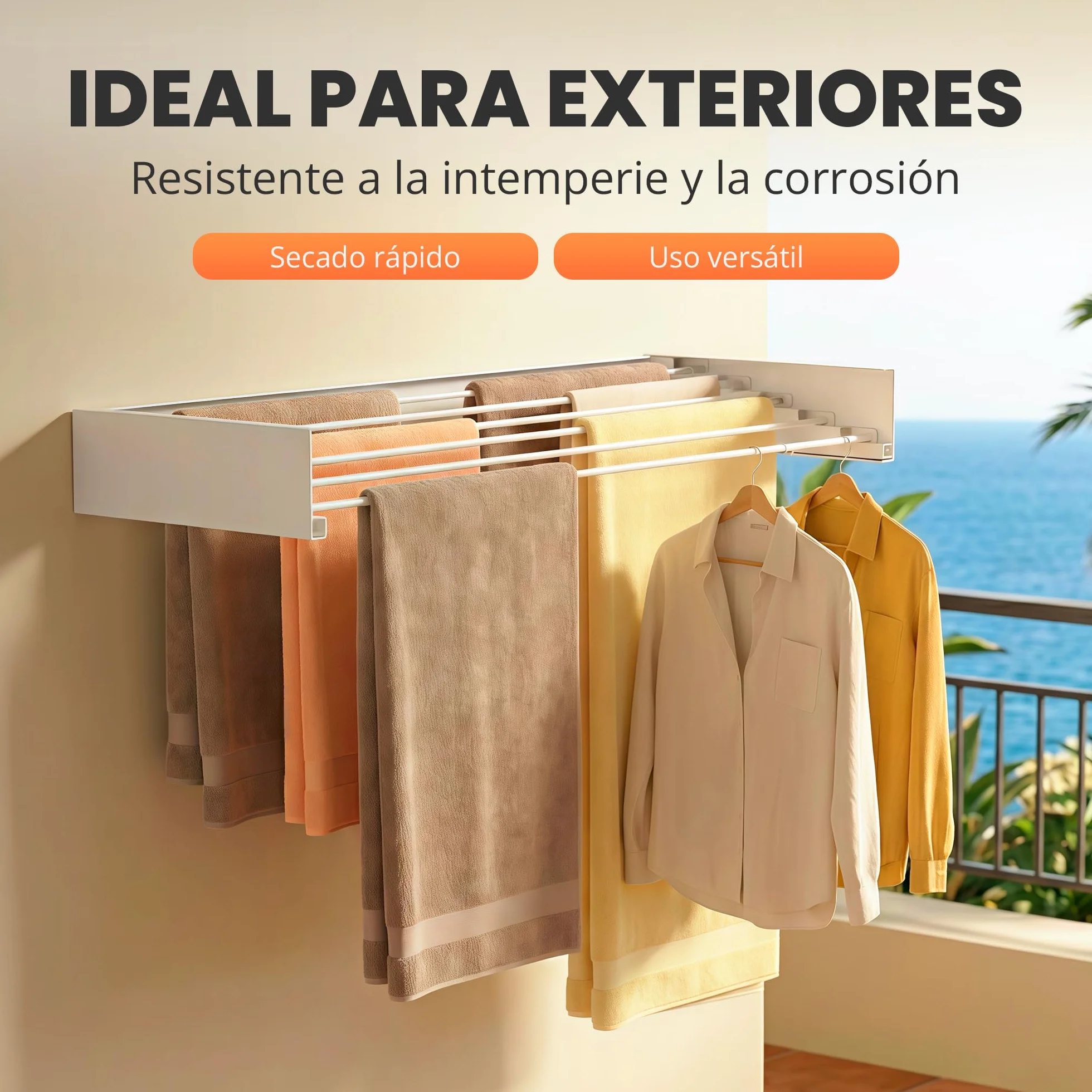 Tendedero Pared Plegable Retractil 120cm, 30 kg Capacidad, Blanco