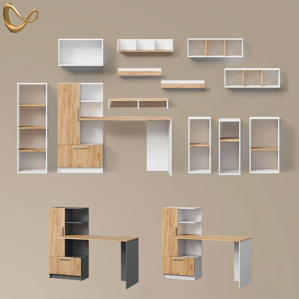 Livinity Estante de Pared Lorena, Roble Blanco/Dorado, 90 x 30 cm Lote de 2