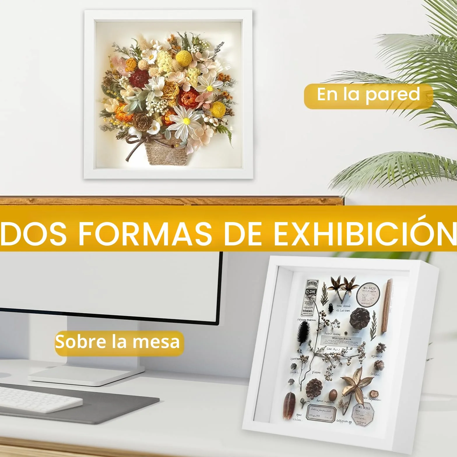 Marco de Fotos 3D Madera 20x20 para Rellenar, Marcos con Profundidad para Cuadros y Recuerdos
