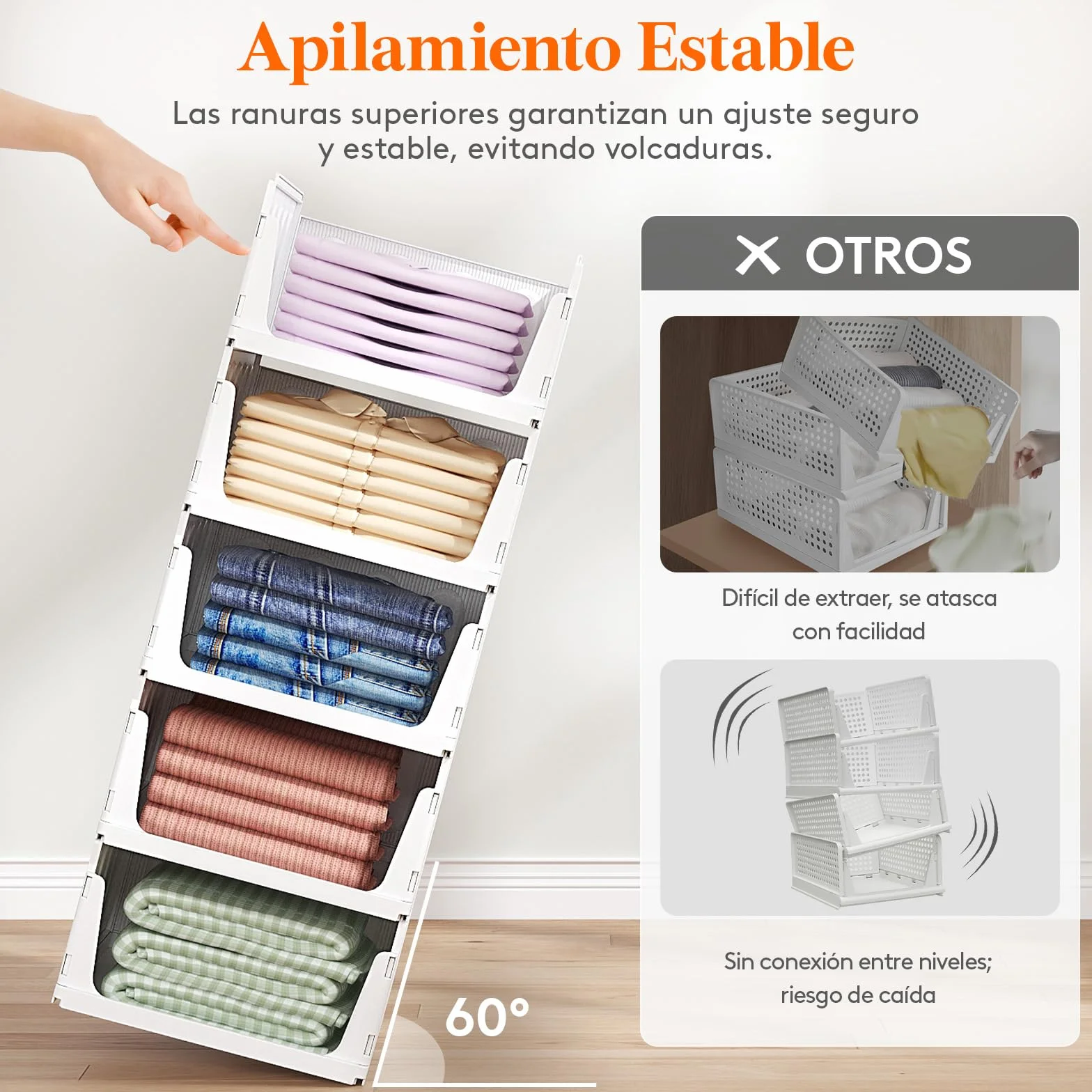 Lifewit Cajas de Almacenaje Extensibles Apilables 24L Blanco 5 Pack
