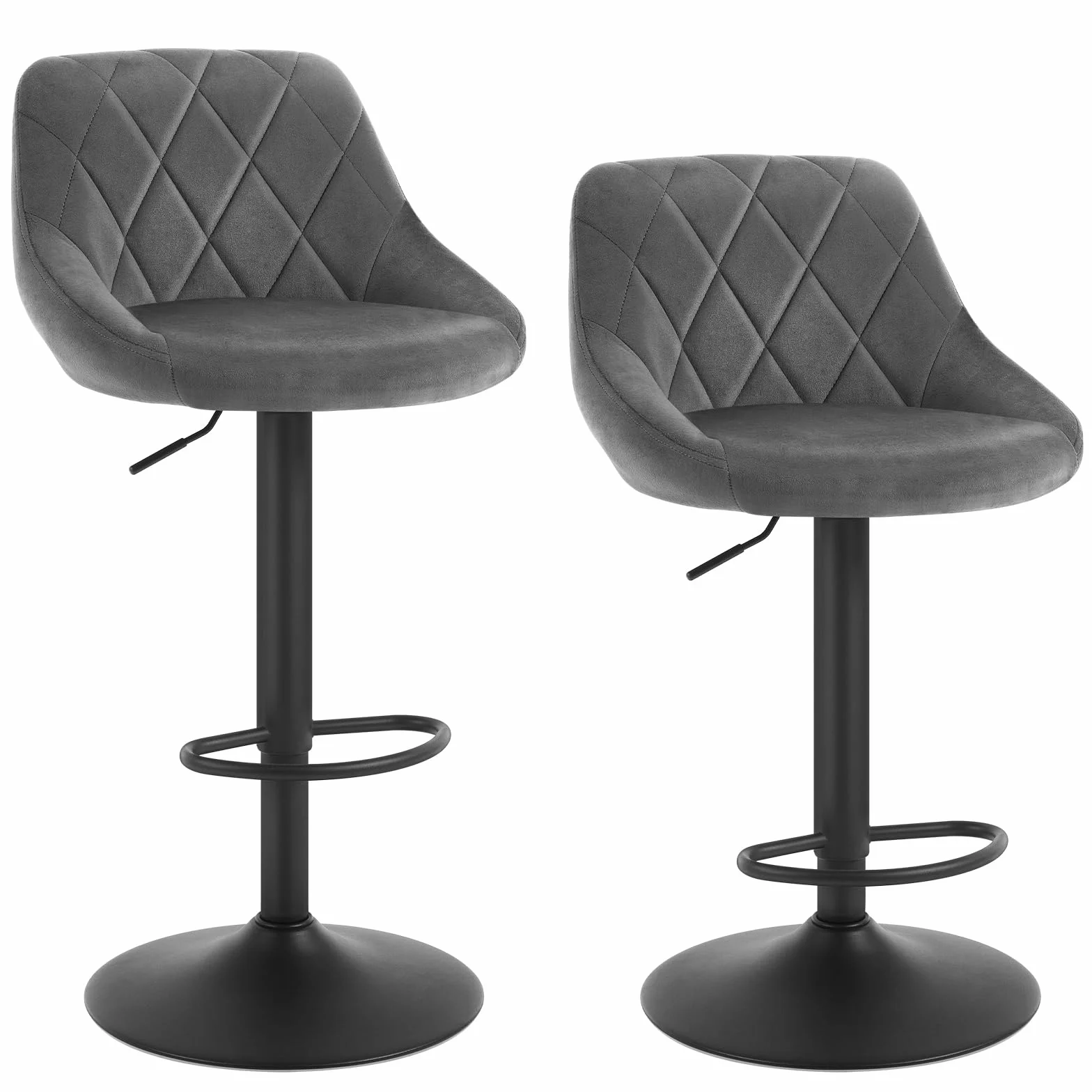 WOLTU 2X Taburete de Bar con Respaldo Terciopelo Regulable en Altura Gris Oscuro