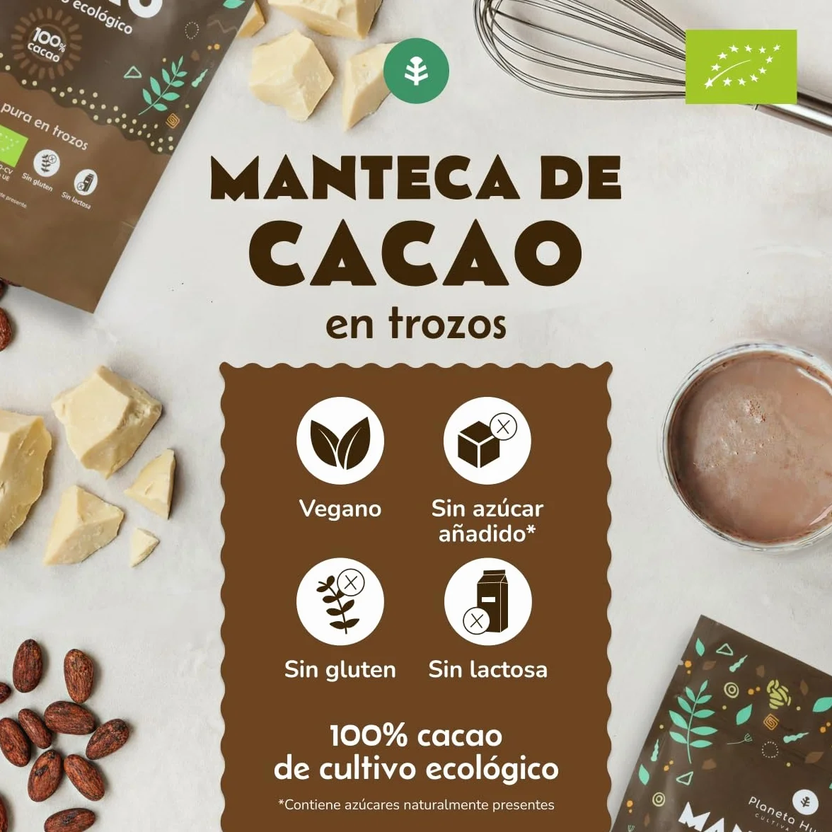 Manteca de Cacao en Obleas ECO 250 g – Manteca de Cacao 100% Natural, Pura y Ecológica
