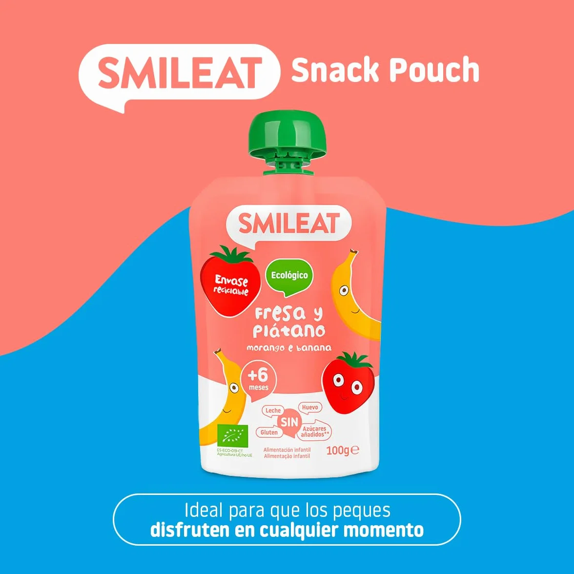 Smileat Postre lácteo infantil puré de fresa y plátano bolsa 100 g