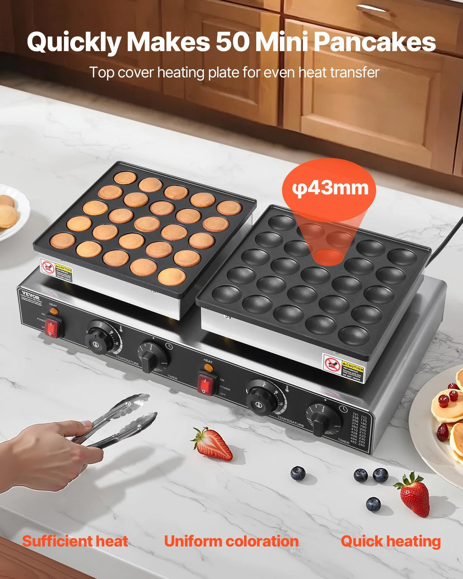 VEVOR Mini Máquina Holandesa para Hacer Panqueques, de Acero Inoxidable Antiadherente, para Dorayakis, 1800 W, Control de Temperatura y Tiempo Dual, para Cocina, Restaurante, 580 x 350 x 175 mm